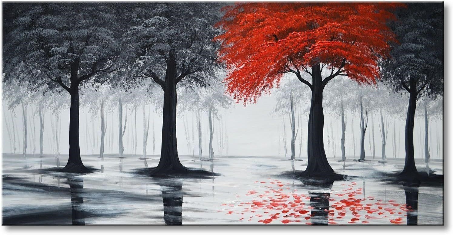Handmade Oil Painting - Red Speckled Texture Tree