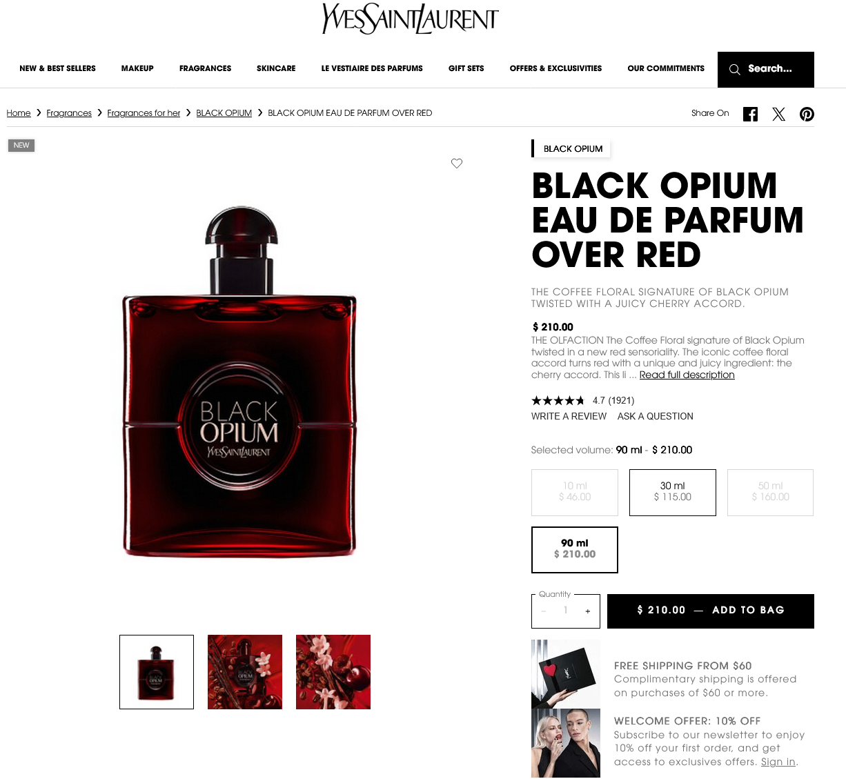 YVES SAINT LAURENT (YSL) BLACK OPIUM OVER RED EDP 90ML NEW - photo 3