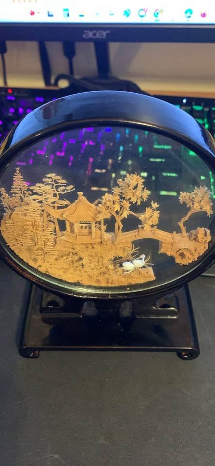 Vintage Chinese Cork Carving Shadow Box