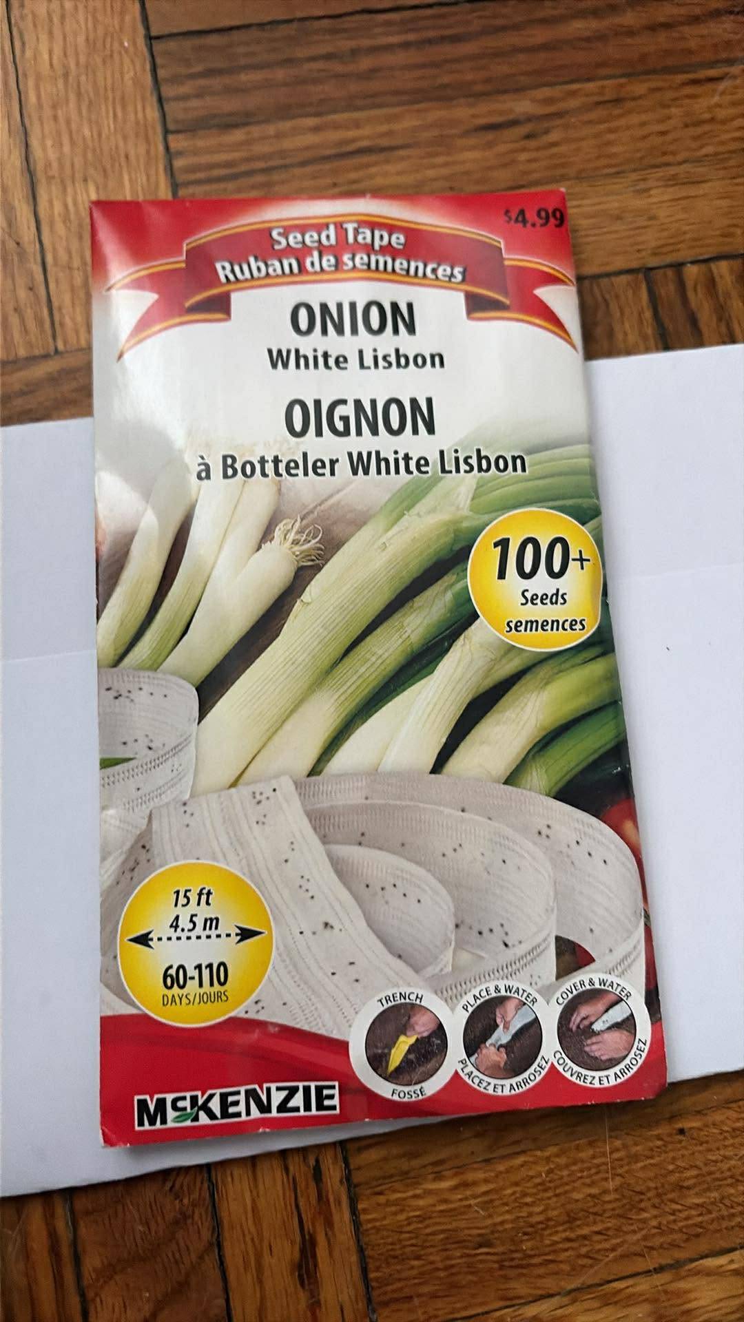 6 packs of McKenzie Onion White Lisbon Seed Tape
