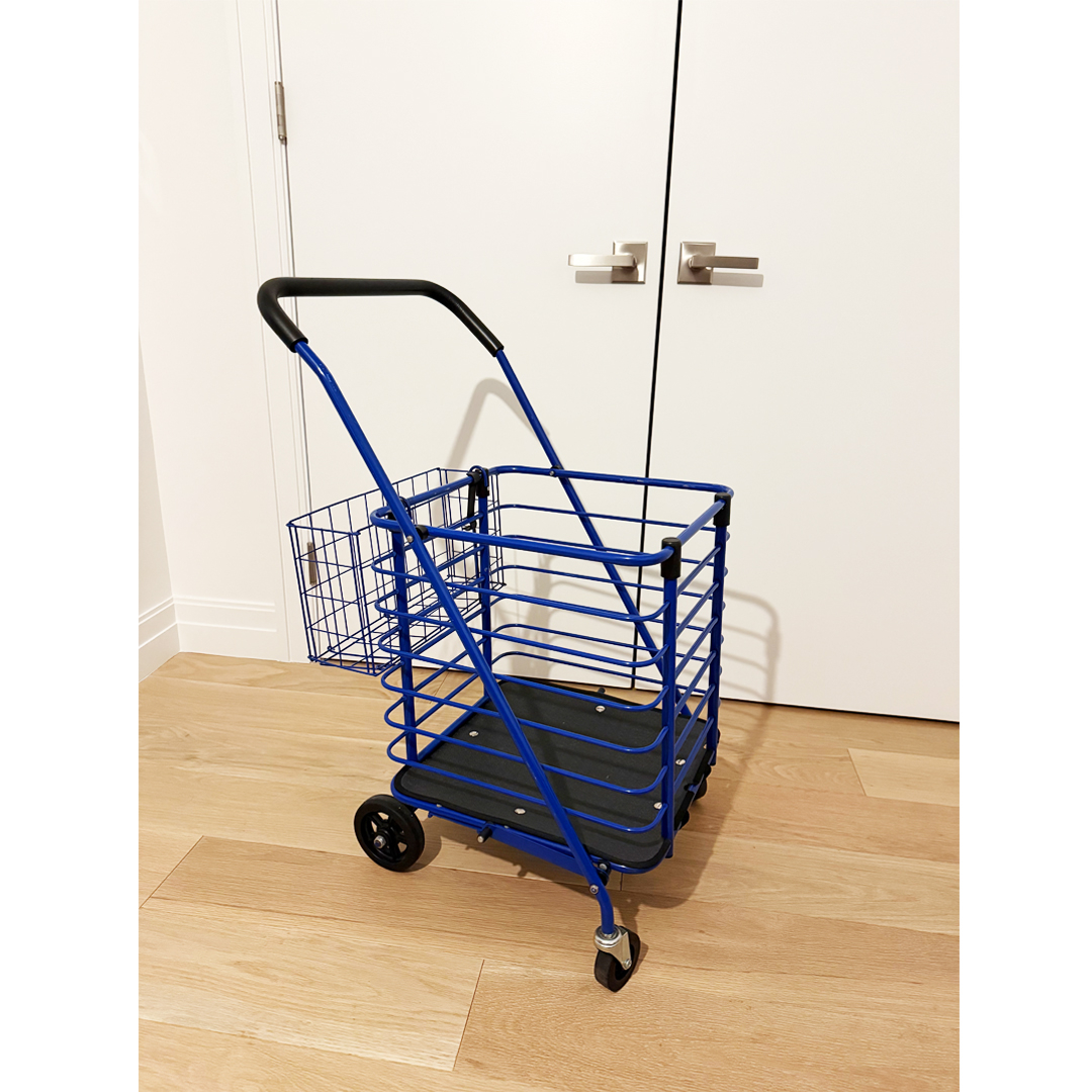 Milwaukee Steel Shopping Cart in Blue with Accessory Basket