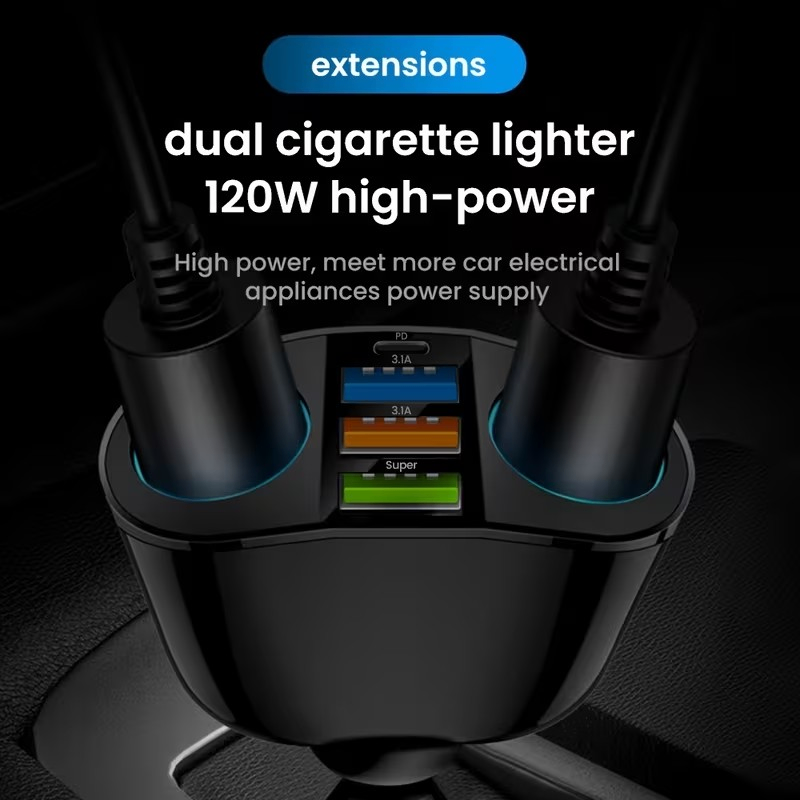 66W 4-Port USB Car Charger with 2 Cigarette Lighter Adapters - photo 5
