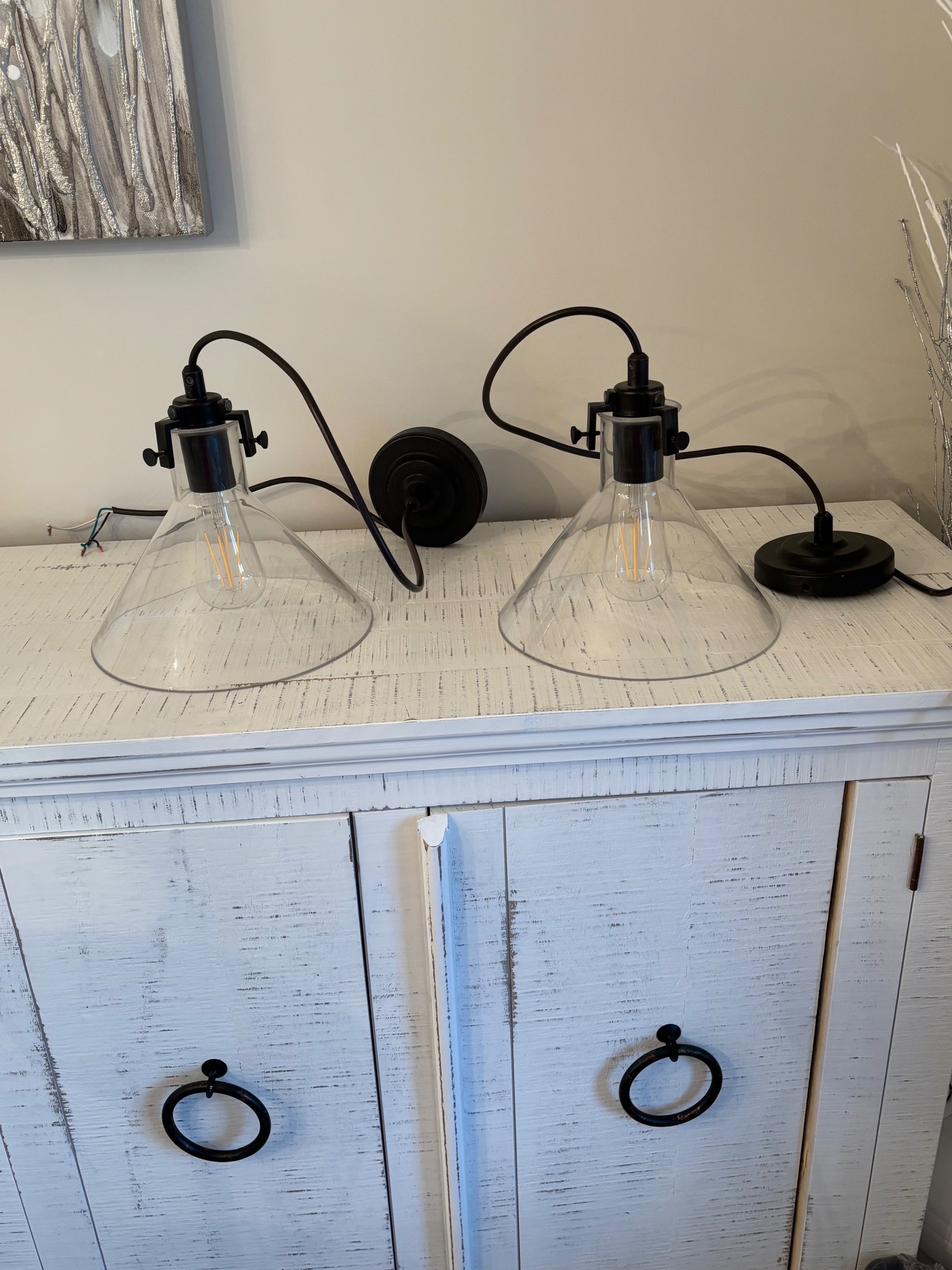 Pendant light -2-glass & black metal - photo 3