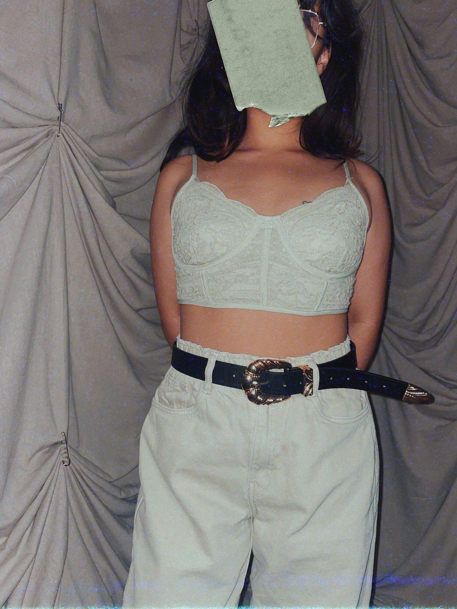 pale green lace corset crop top tank shirt - photo 2