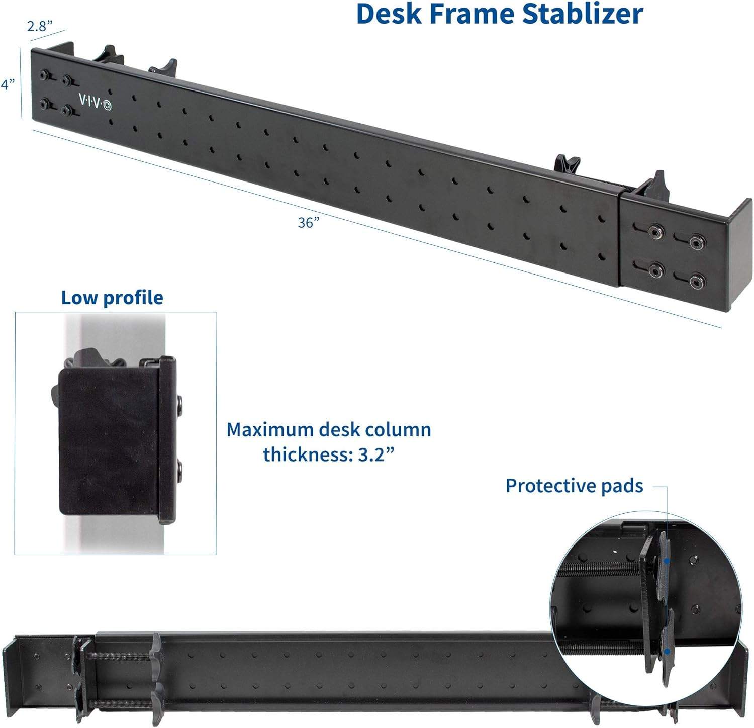 VIVO Black Universal Steel Clamp-on Desk Stabilizer Bar, - photo 3