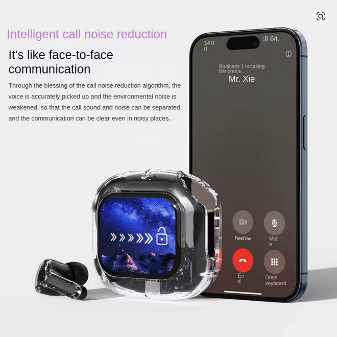 Air MAX Transparent Crystal TWS Earphone with LCD Touch Screen - photo 3