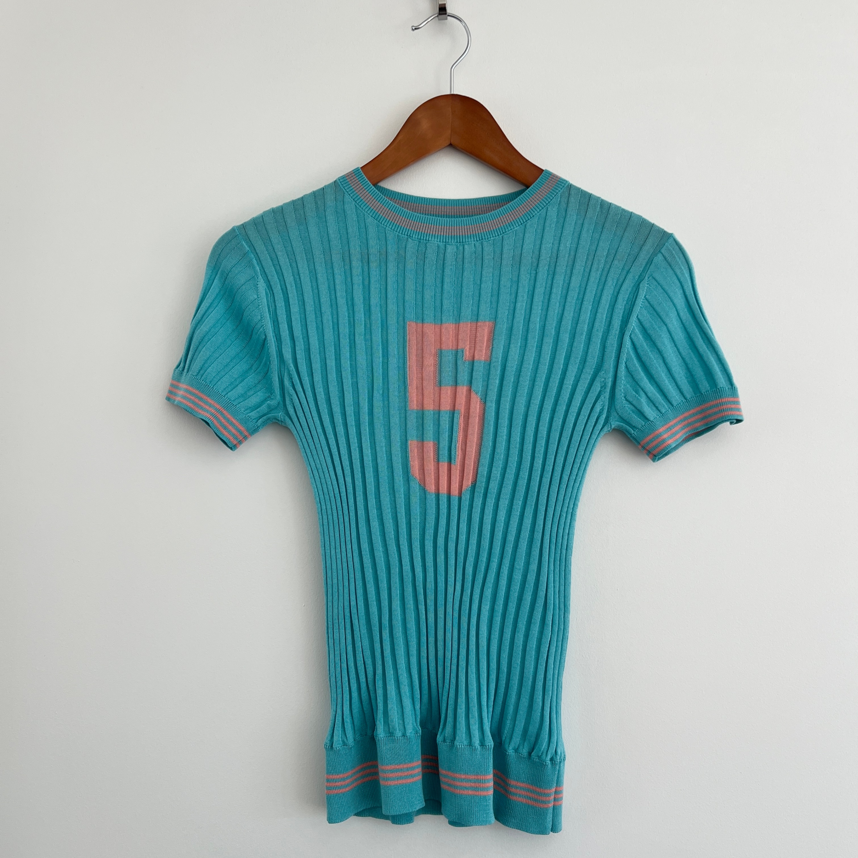 Chanel Silk Ribbed Knit Ringer Tee Blouse - Size S
