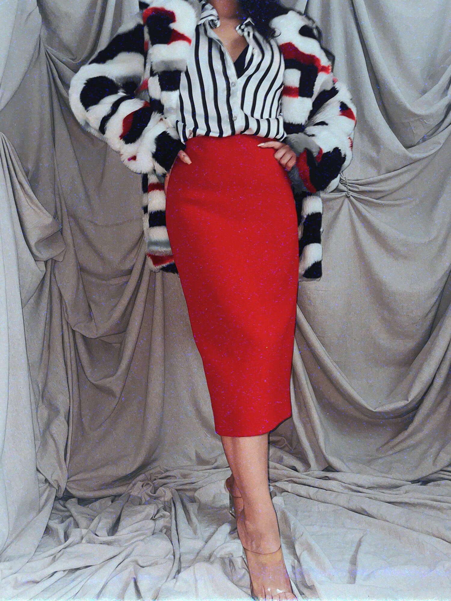 posh spice skirt ★ red high waist pencil skirt back slit - photo 2