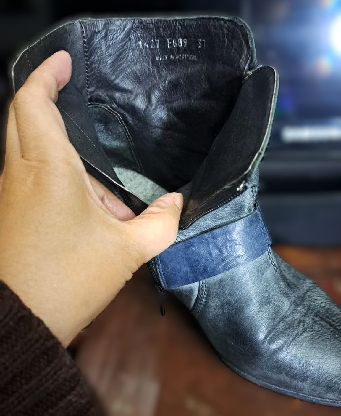 Beautiful Gray-Blue Genuine Leather Ankle Boots Made in Portugal