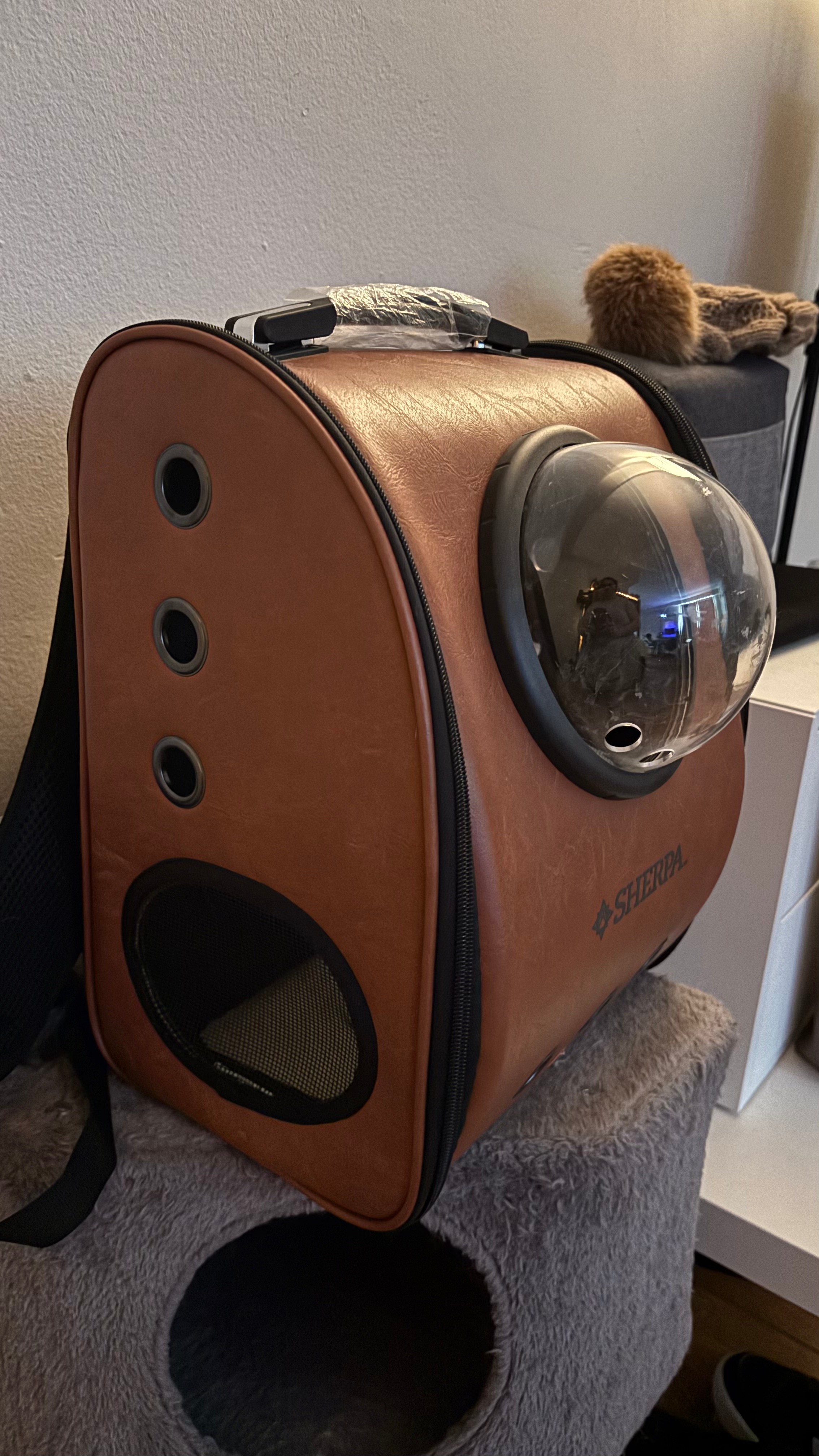Sherpa Pet Carrier Backpack - Brown Faux Leather - photo 2