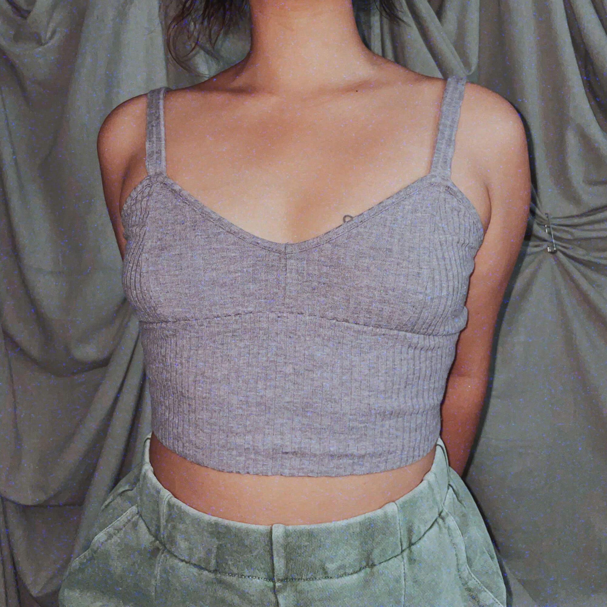 faded lilac purple knit crop top tank