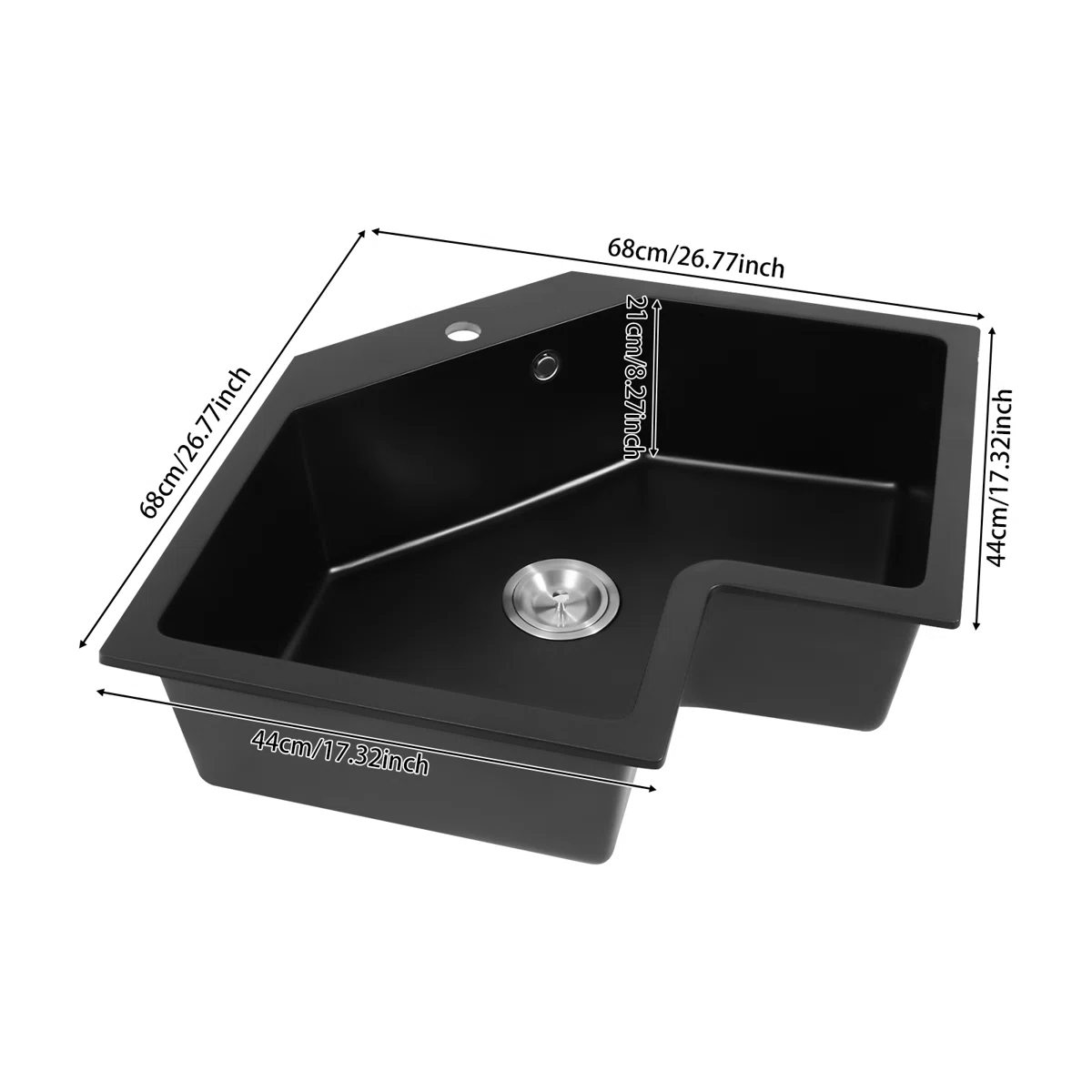 Corner Undermount Kitchen Sink - Black