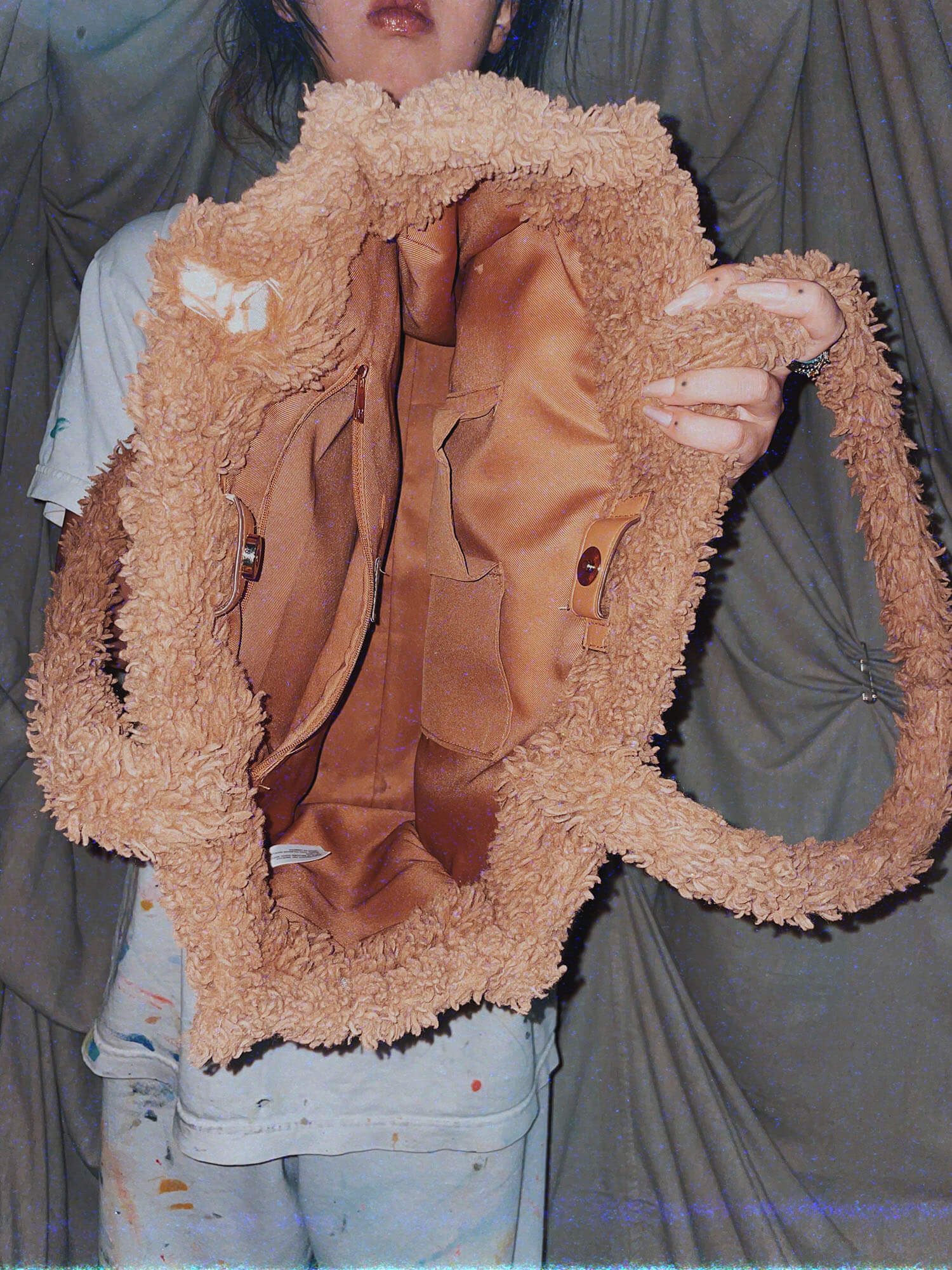 big brown teddy fur bag purse tote - photo 3