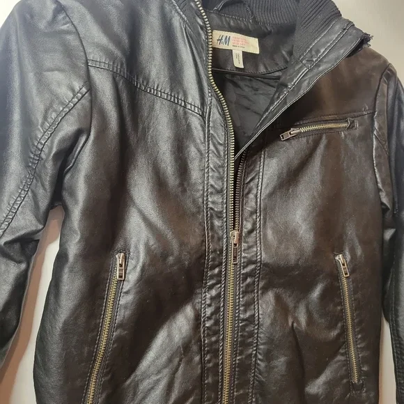 H&M Black Faux Leather Jacket - Size 7-8 Years - photo 5