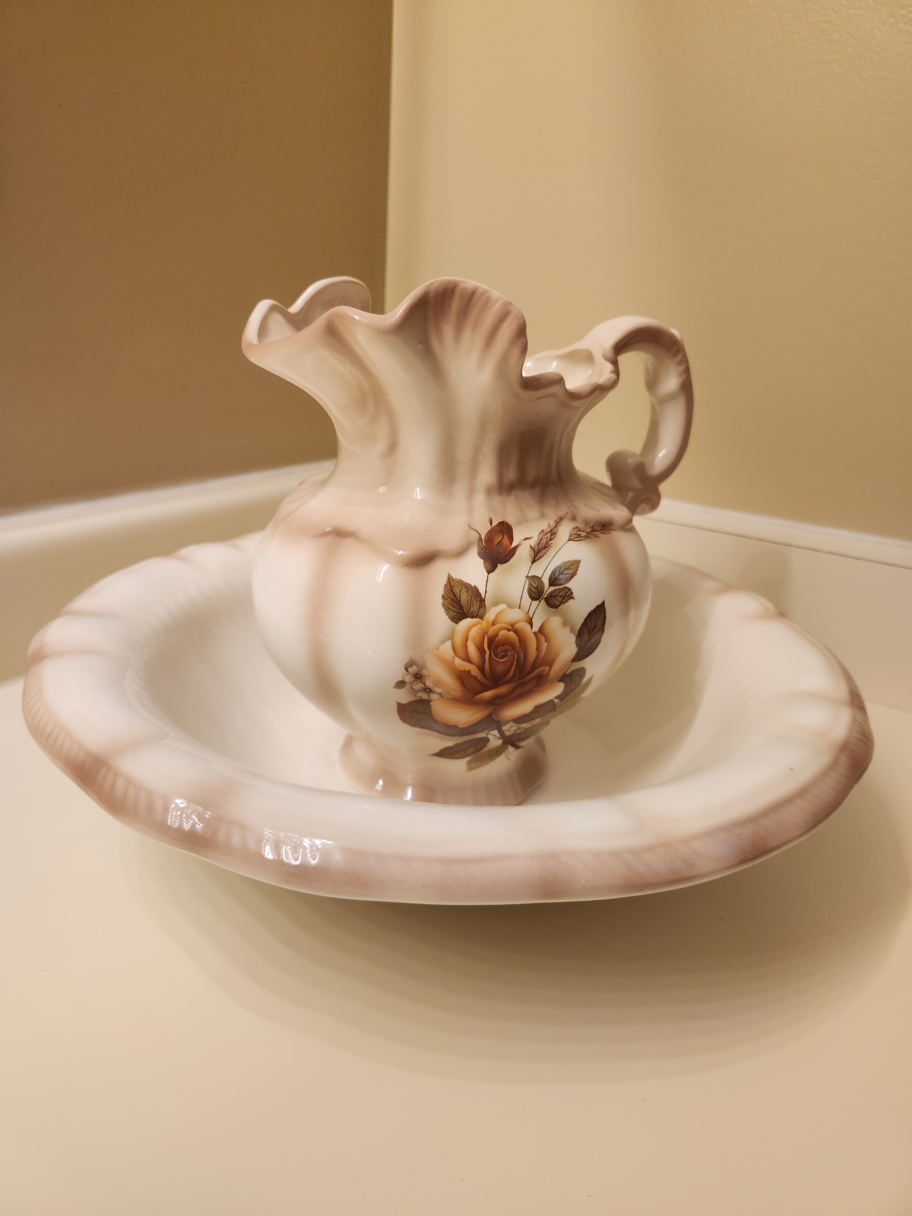 Vintage Pitcher and Wash Basin Ceramic Set