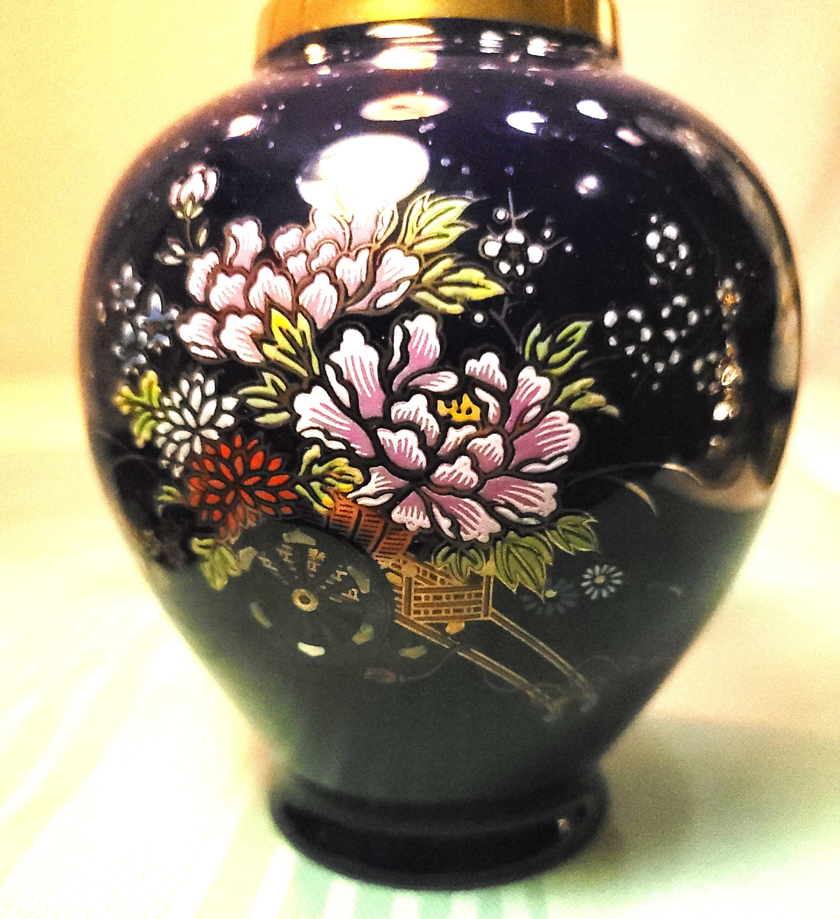1960s Japanese Cobalt Blue Porcelain Vase - Flower Cart Vintage