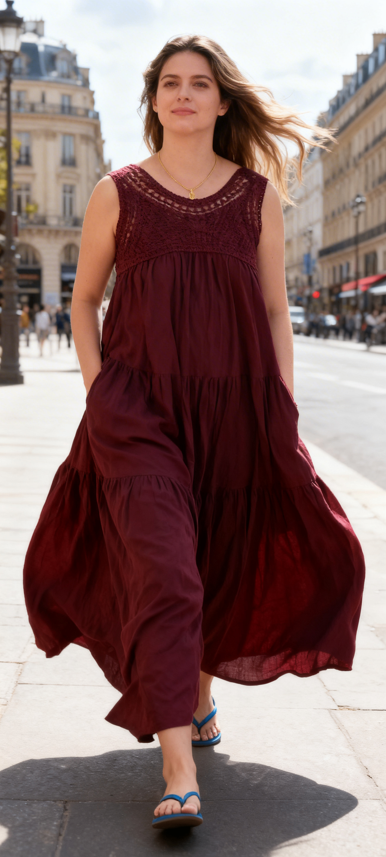 Boho Wine Red Cotton Maxi Dress | Like New | XL (EU) – $20 CAD - photo 2