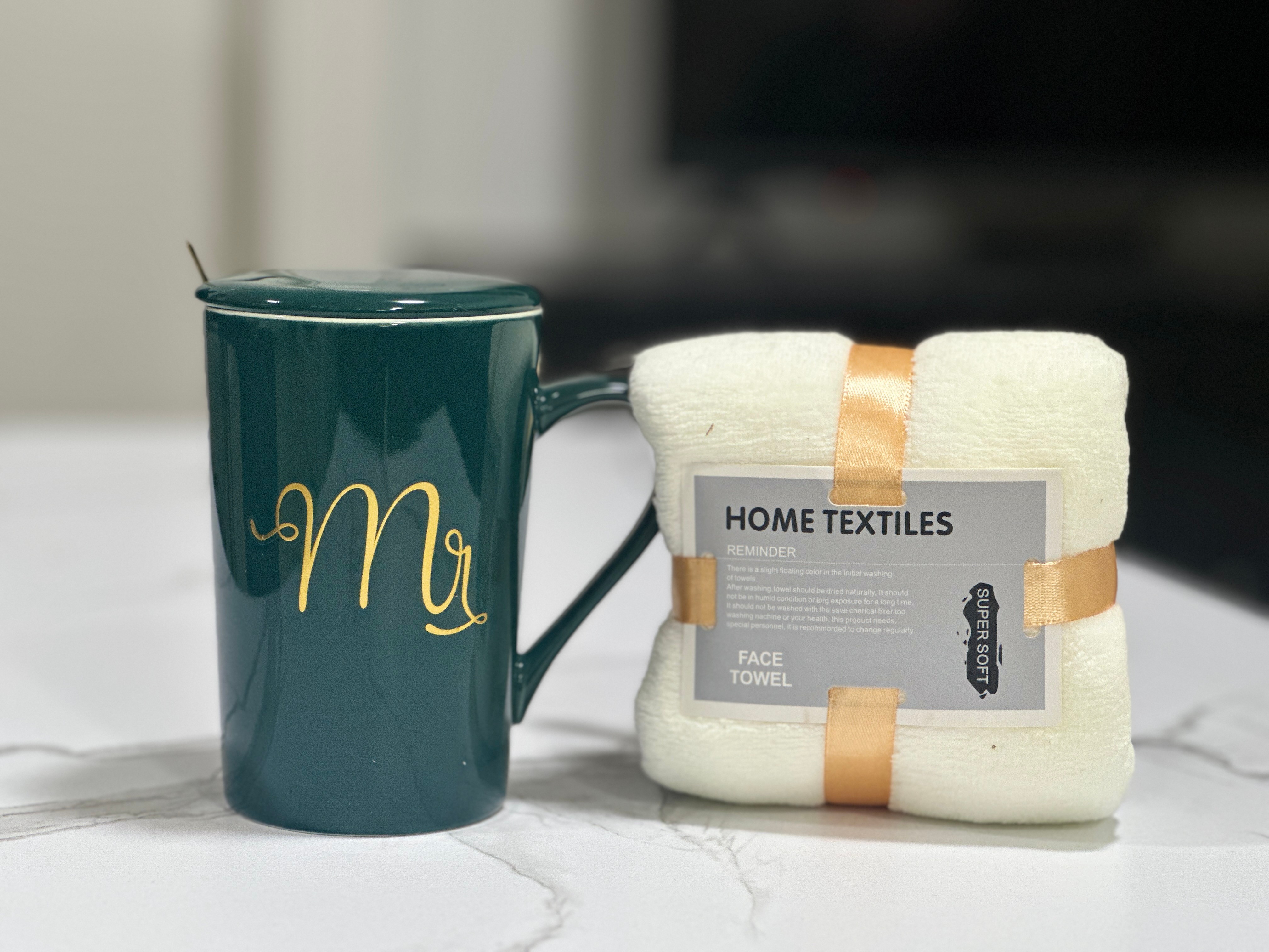 Porcelain Mug Set(Green-Mr.) with Towel & Spoon - photo 2