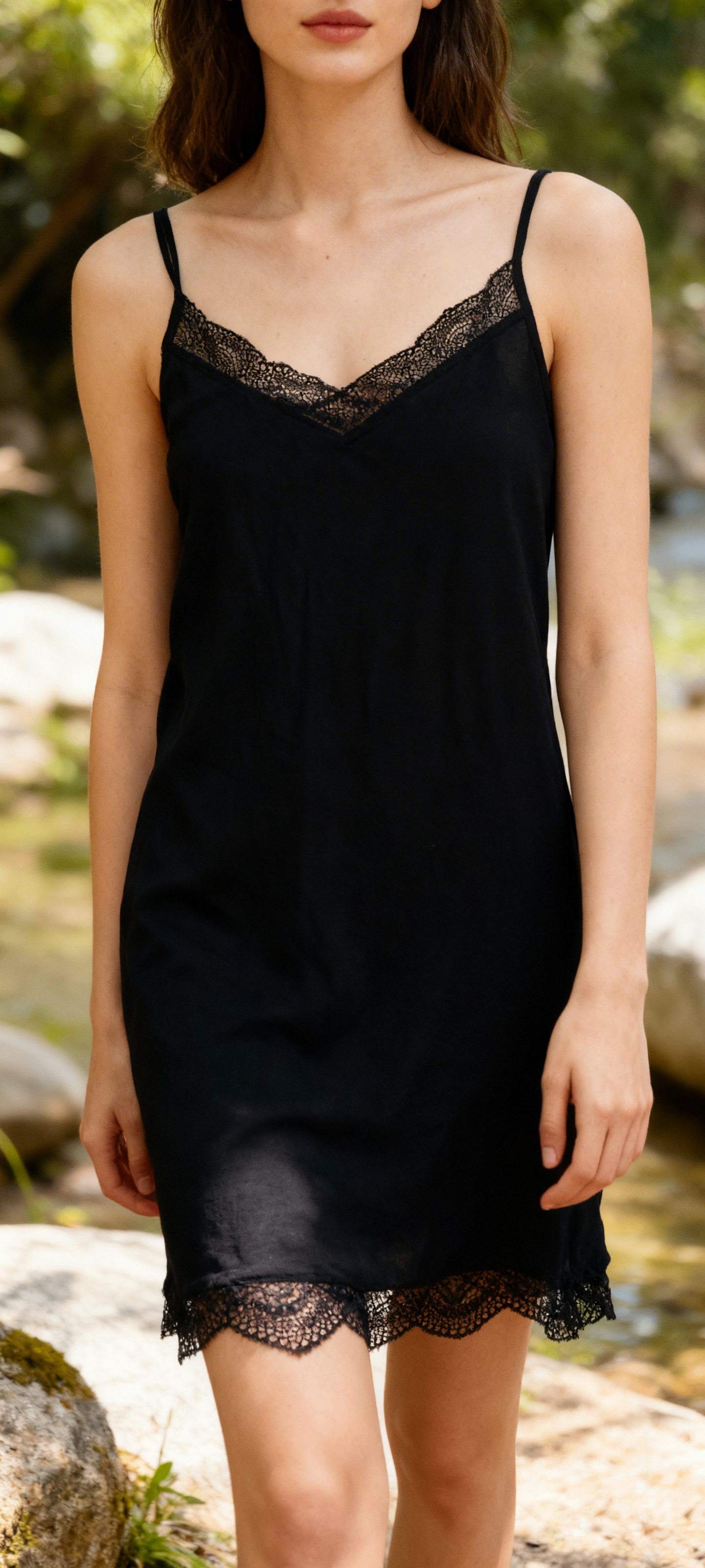 Black Lace Cotton Slip Dress | Like New | L – $5 CAD