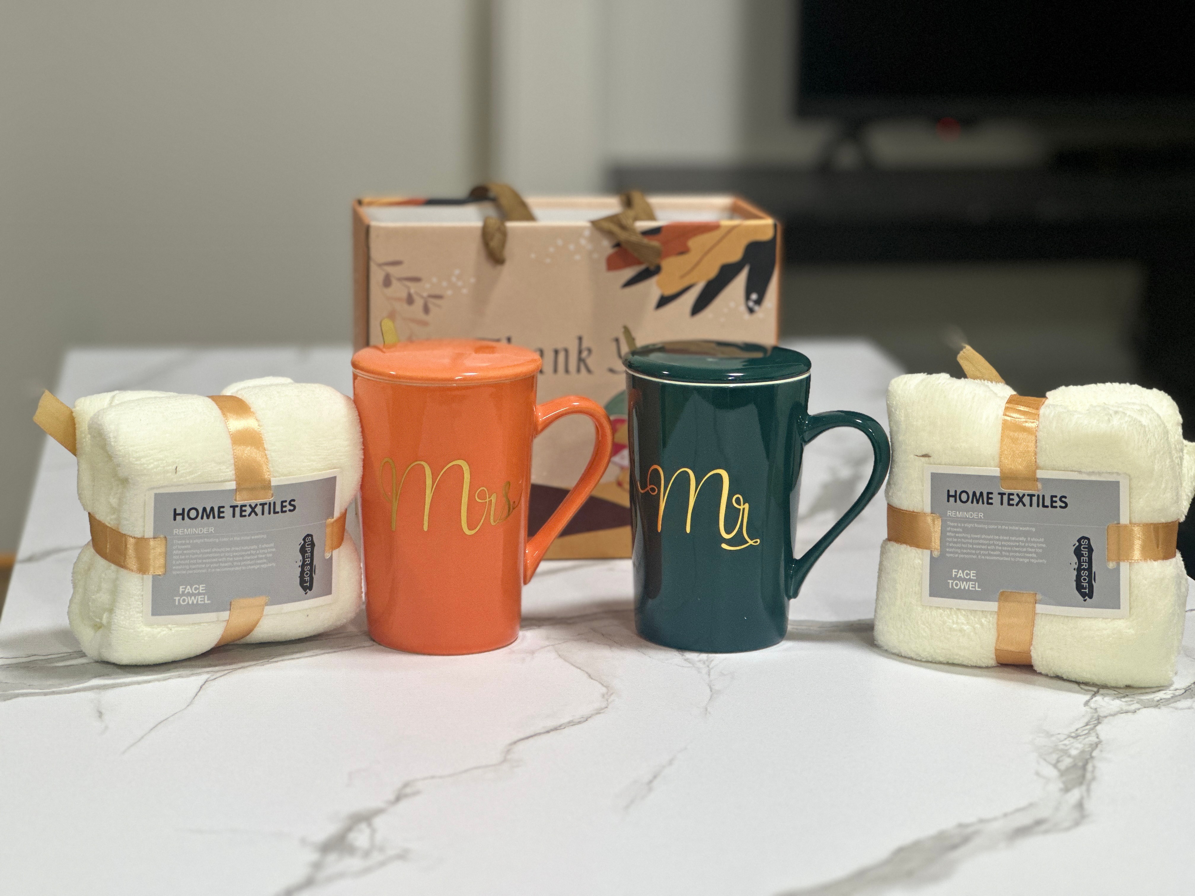 Porcelain Mug Set(Orange-Mrs.) with Towel & Spoon - photo 4