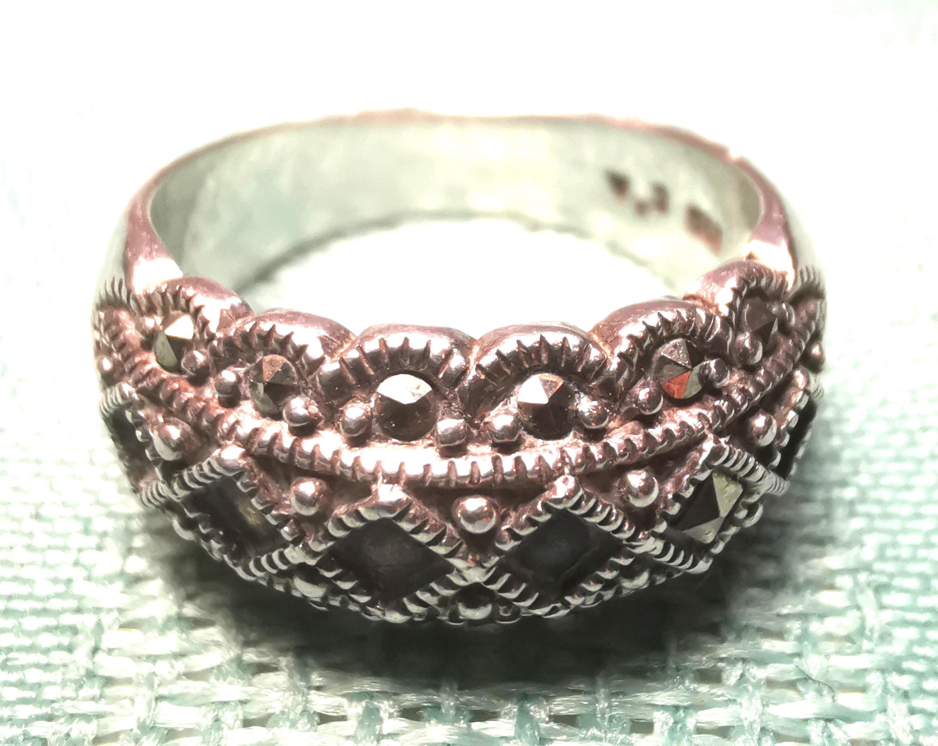 Thailand Sterling Silver Marcasite Lattice Ring 925 Size 6.5 - photo 3