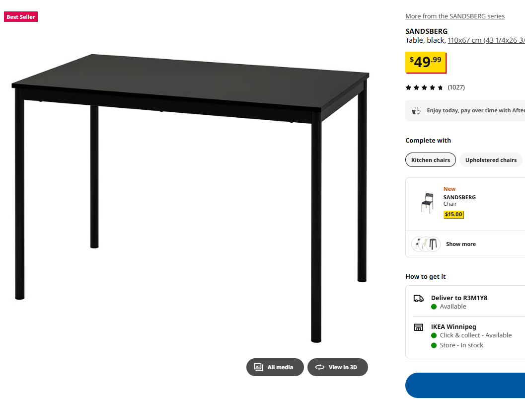 IKEA SANDSBERG Table – Black, Excellent Condition | Moving Sale