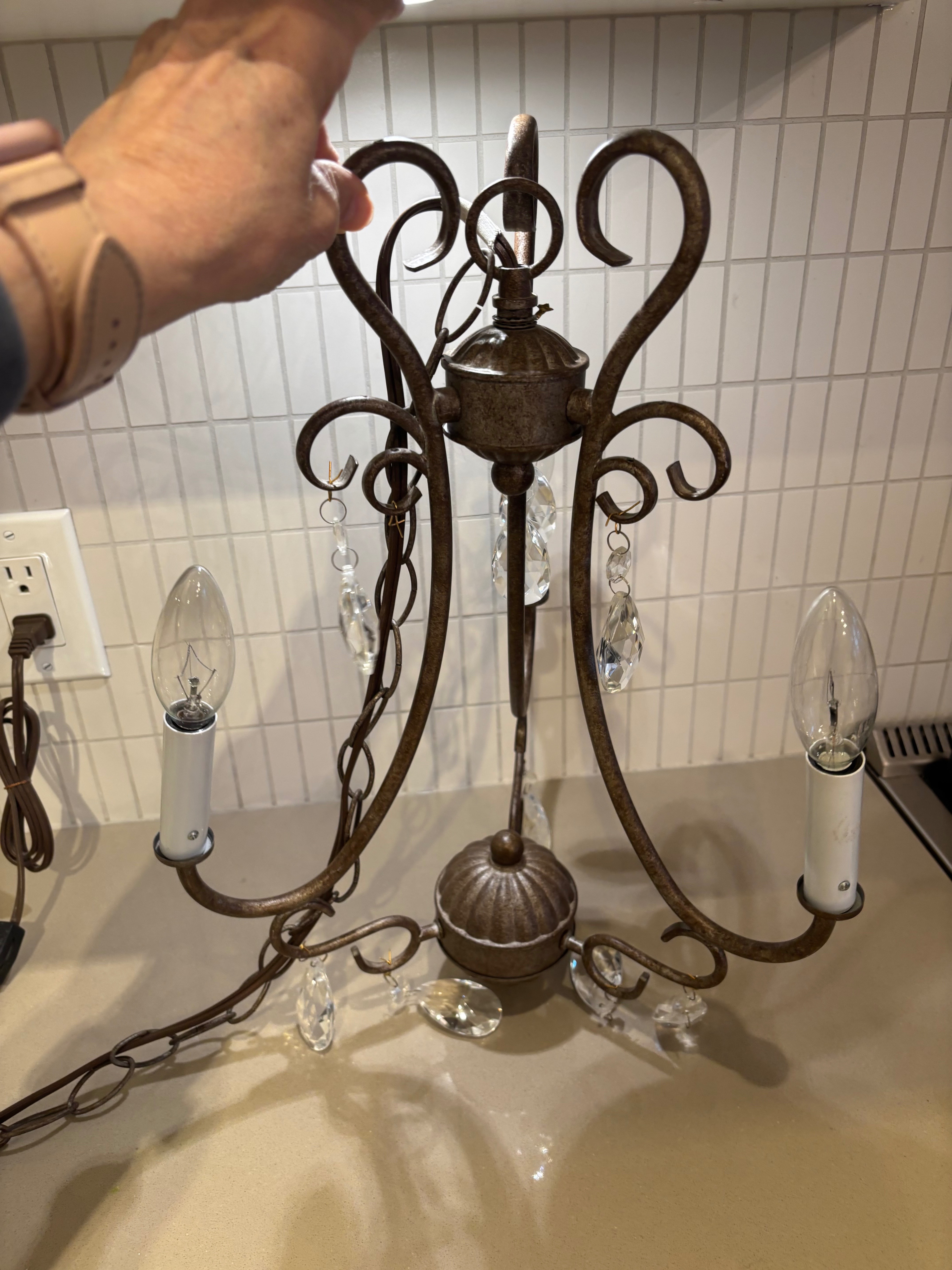 Plug in 3 light crystal chandelier - photo 3