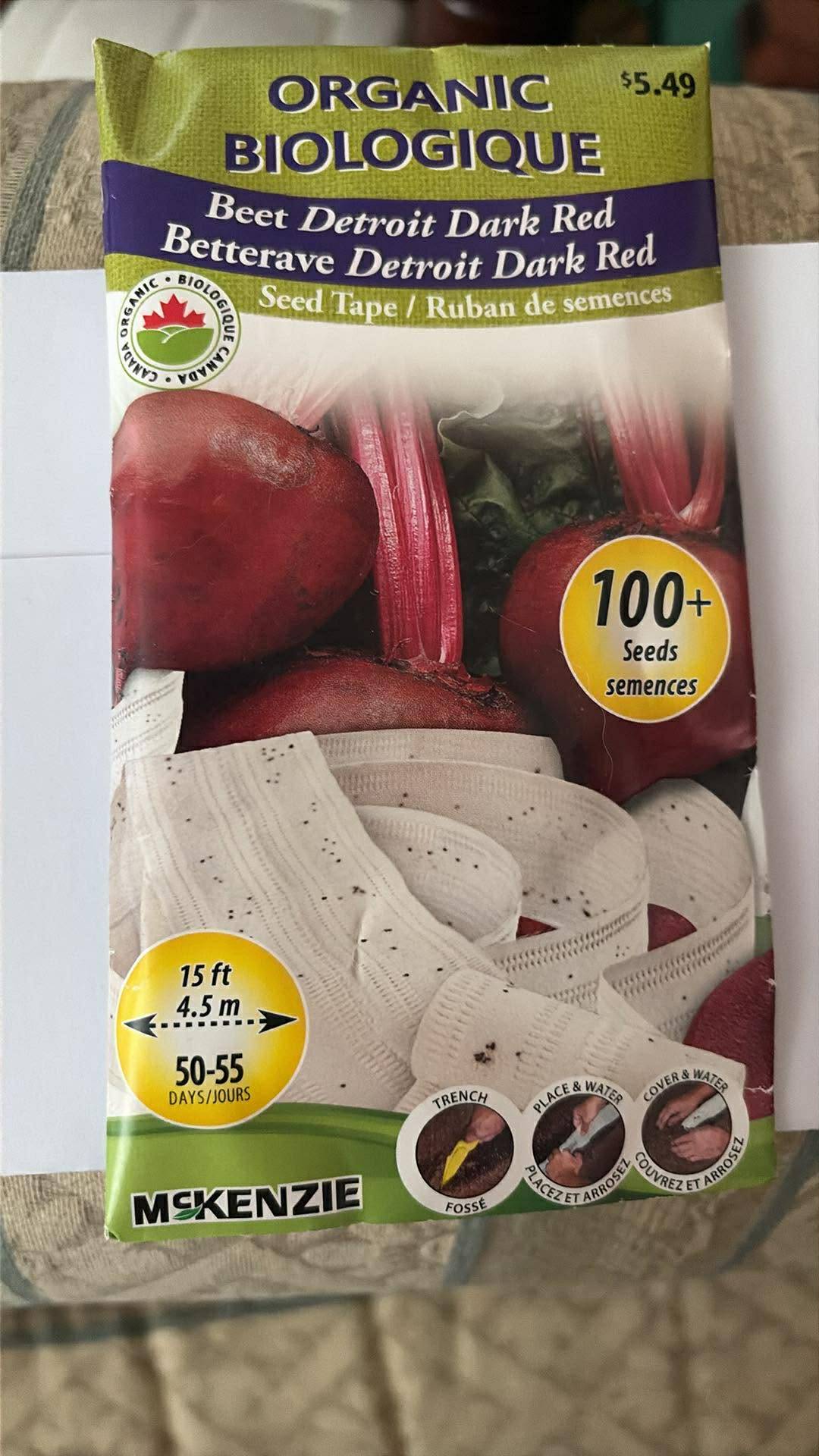 Selling 2 Packs McKenzie Beet Detroit Dark Red Seed Tape - New