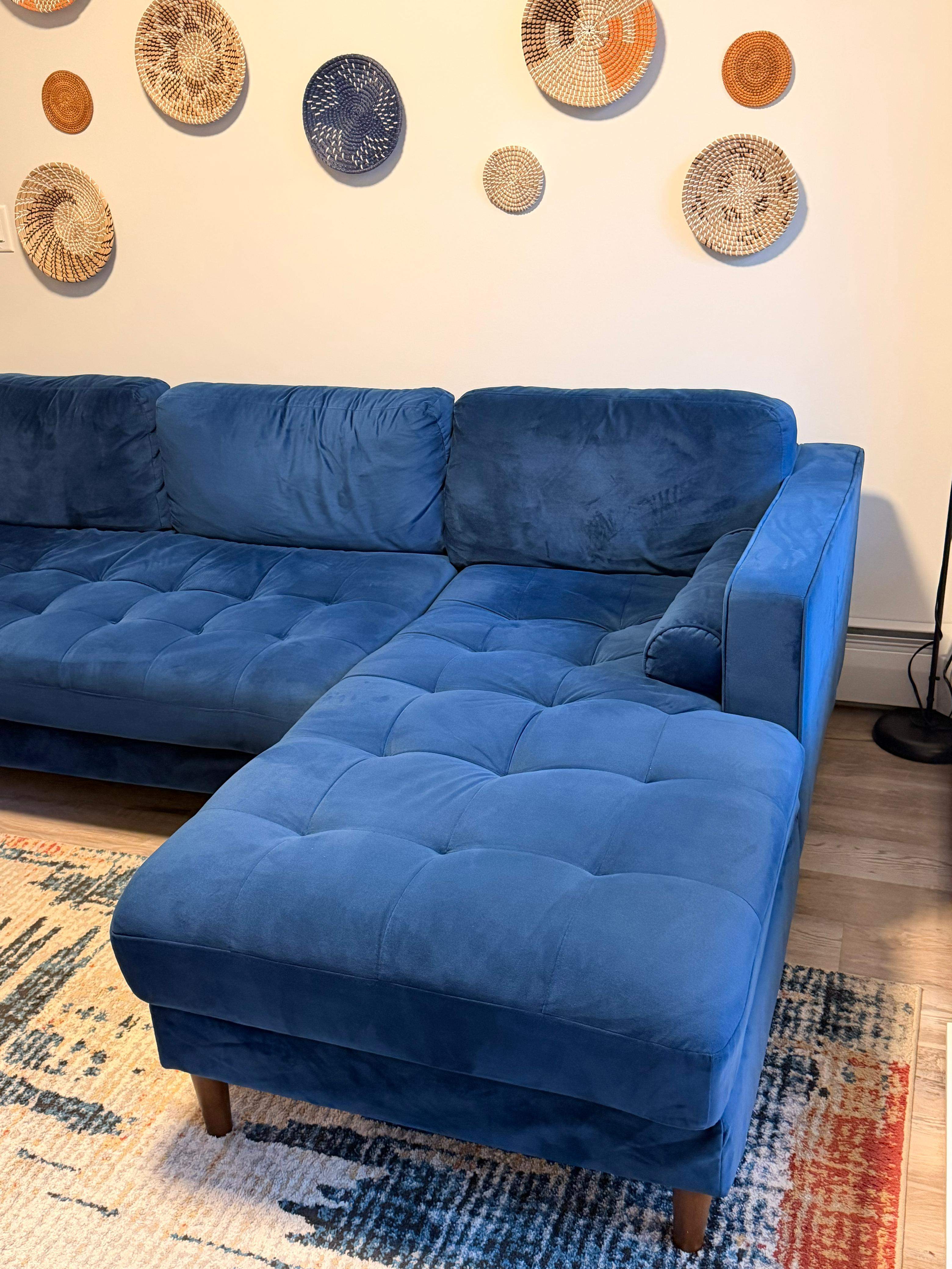 Stunning Navy Blue Velvet Sectional – Mid-Century Modern Style - photo 4