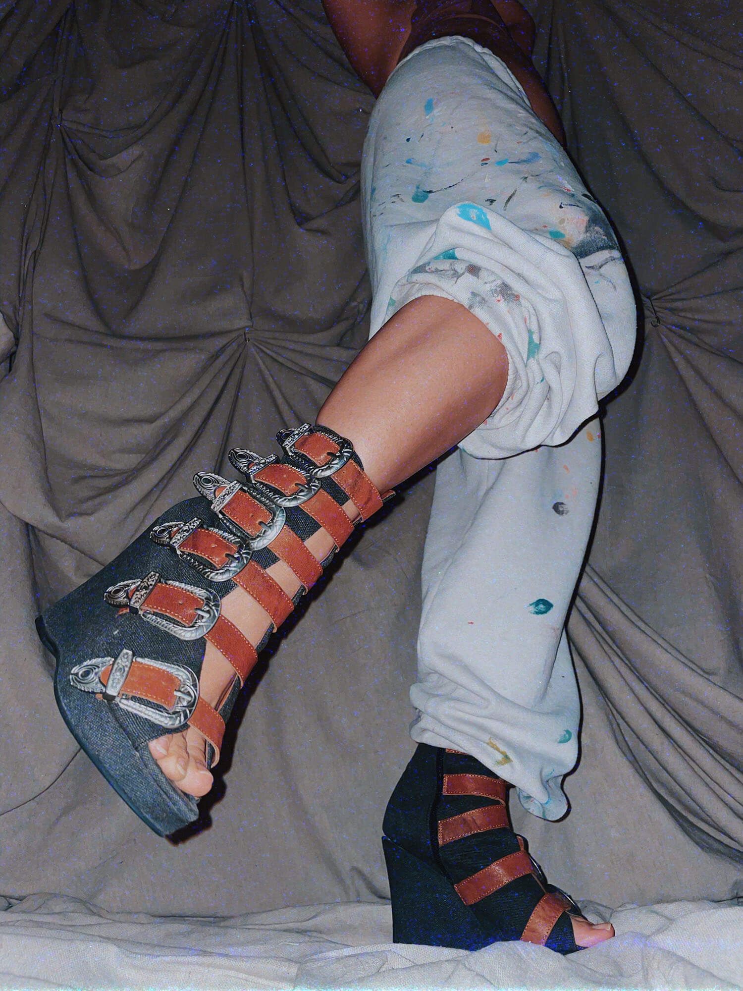 navy blue w buckles gladiator platforms open toe sandals shoes - photo 3