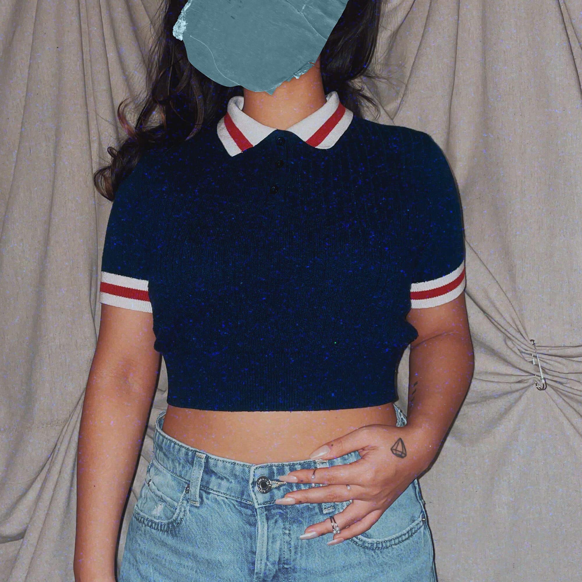 preppy navy blue polo short sleeve crop top knit