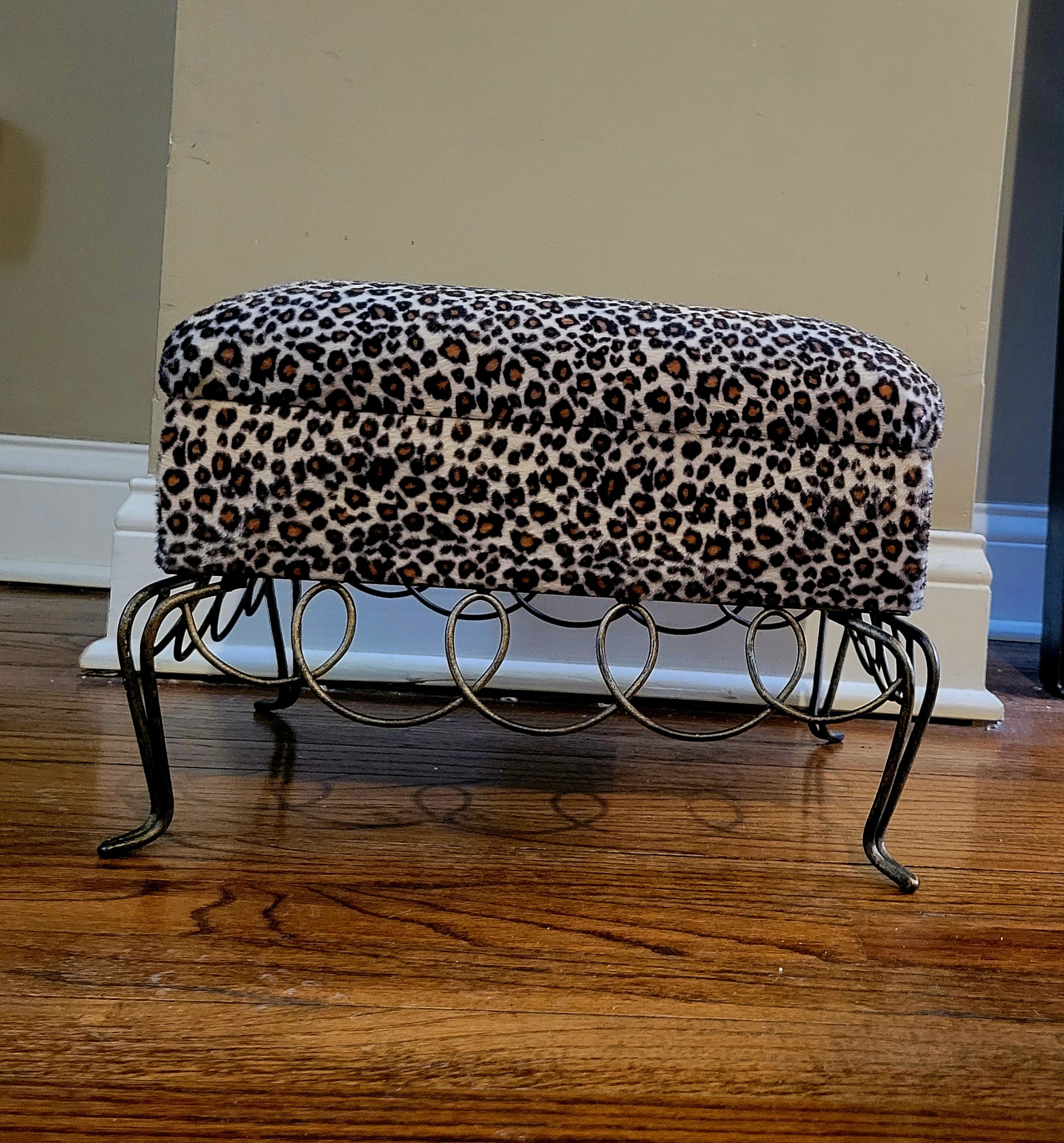 Secret Storage! Leopard Print Vanity Stool & Metal Footrest - photo 2