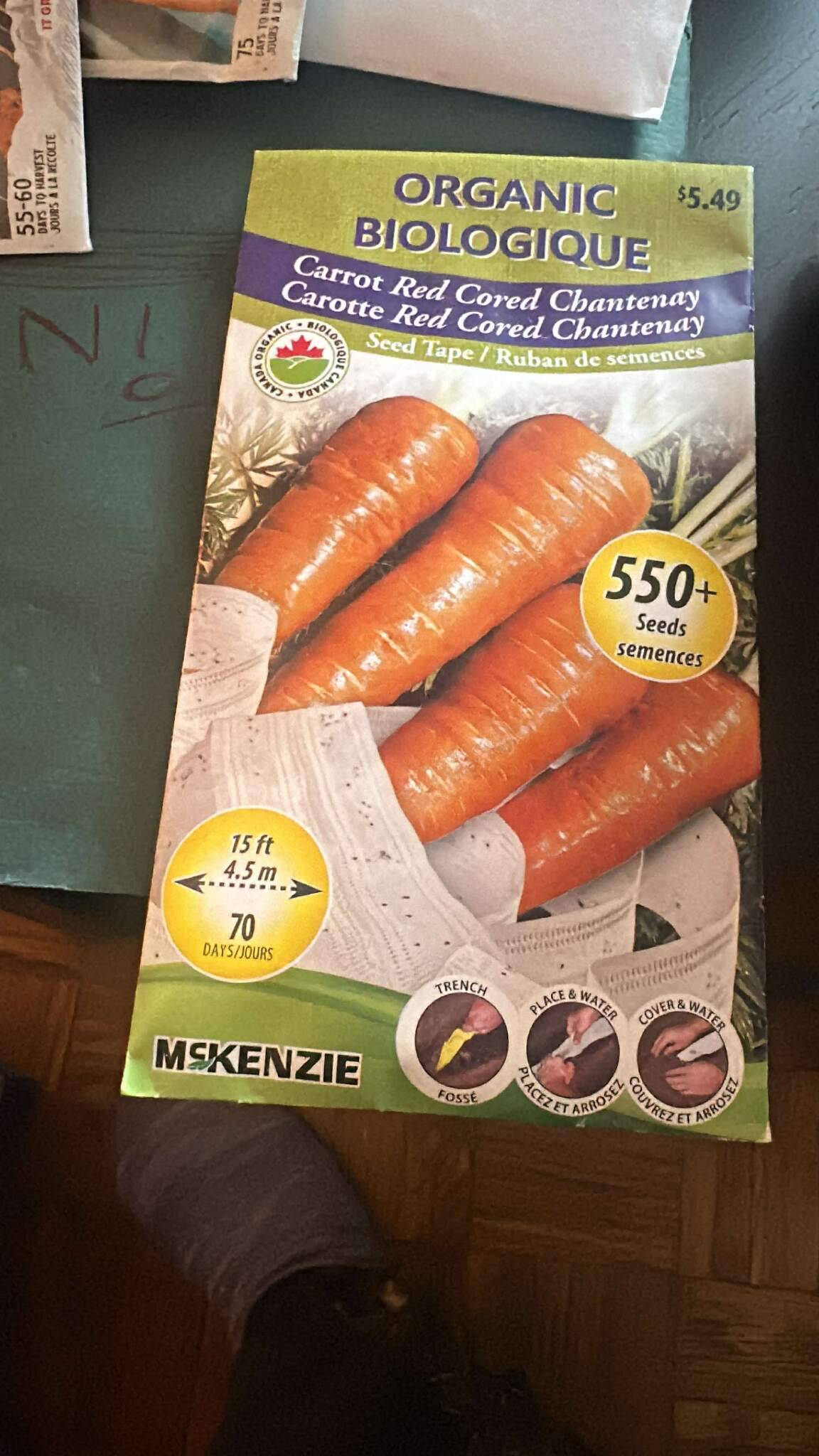 3 McKenzie Carrot Red Cored Chantenay Seed Tape