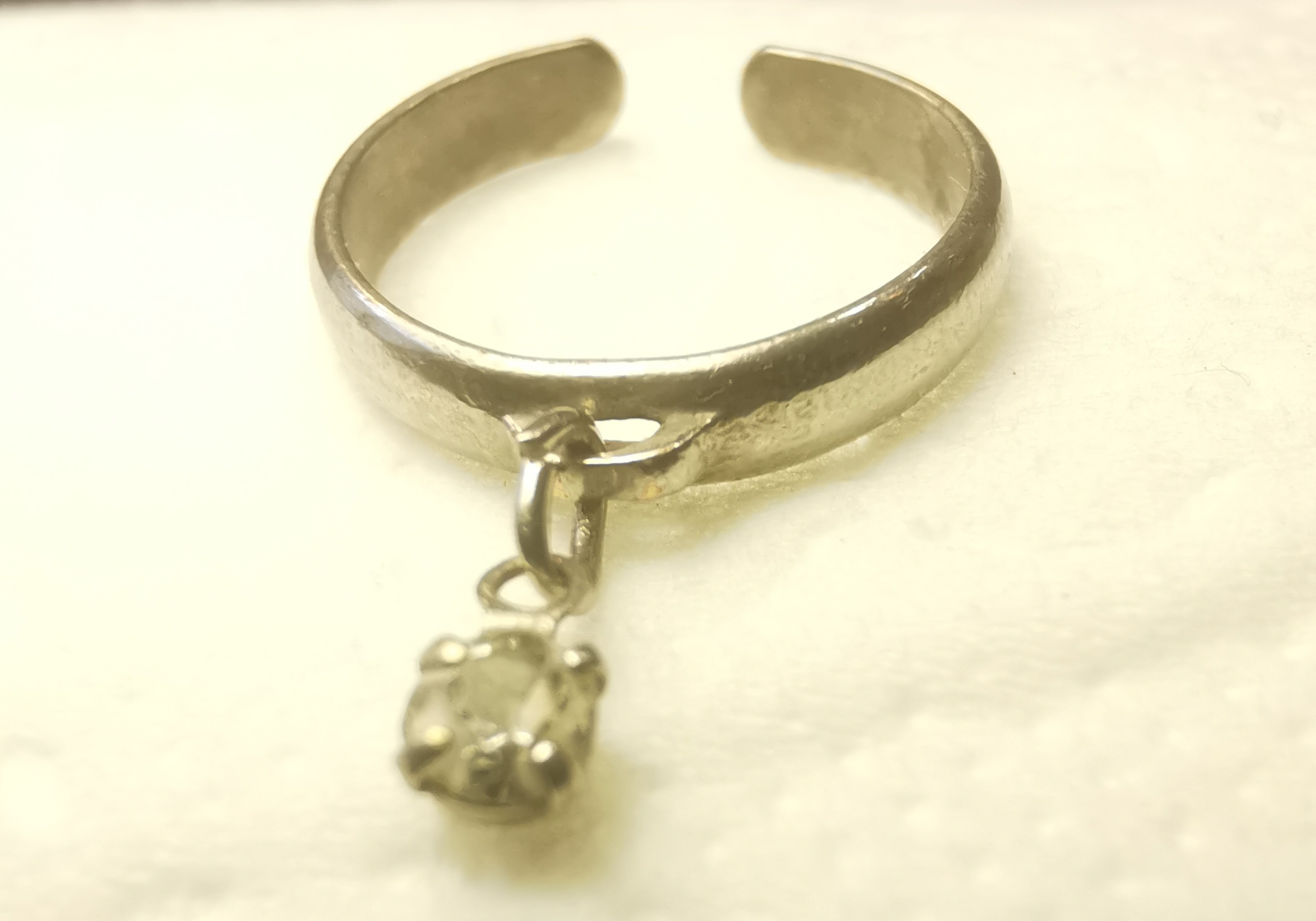 1990s Thailand Silver Tone Solitaire Charm Adjustable Ring - photo 2