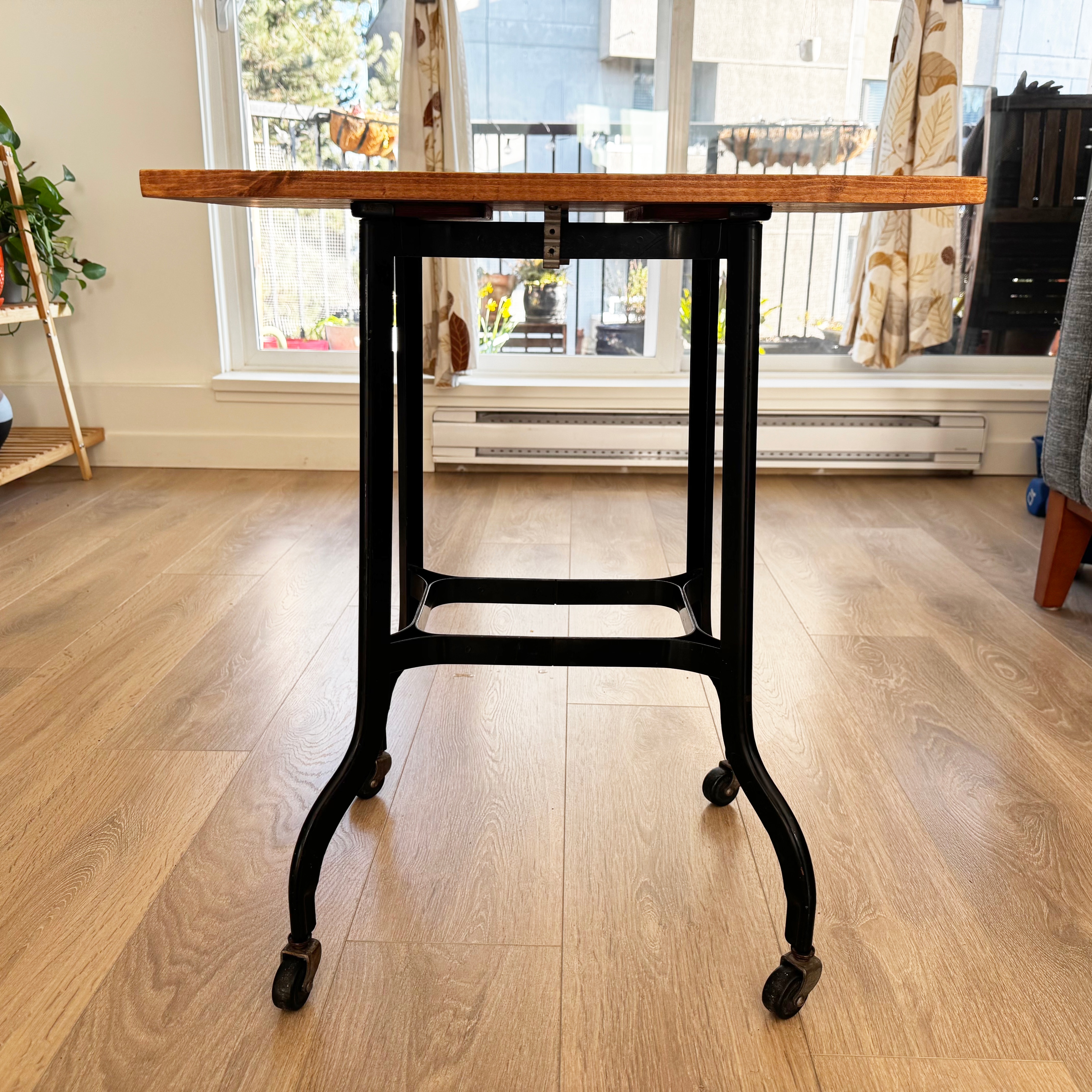 Industrial Rolling Side Table – Pine Top & Metal Base -OBO - photo 3