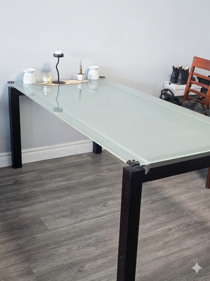 6ft Frosted Glass Dining Table – Sleek Black Frame - photo 3