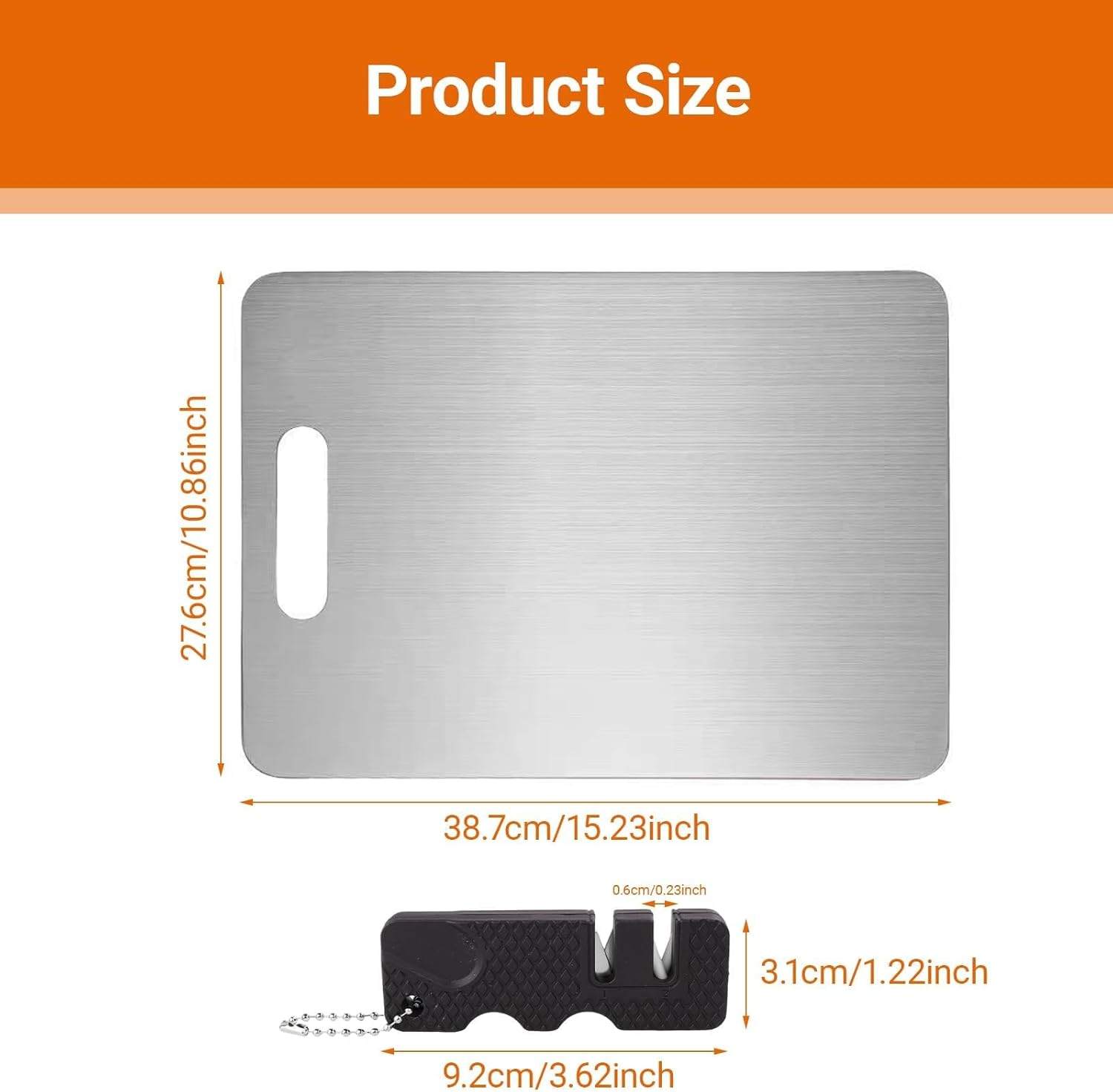 Stainless Steel Cutting Board w/Bonus Knife Sharpener – New - photo 2