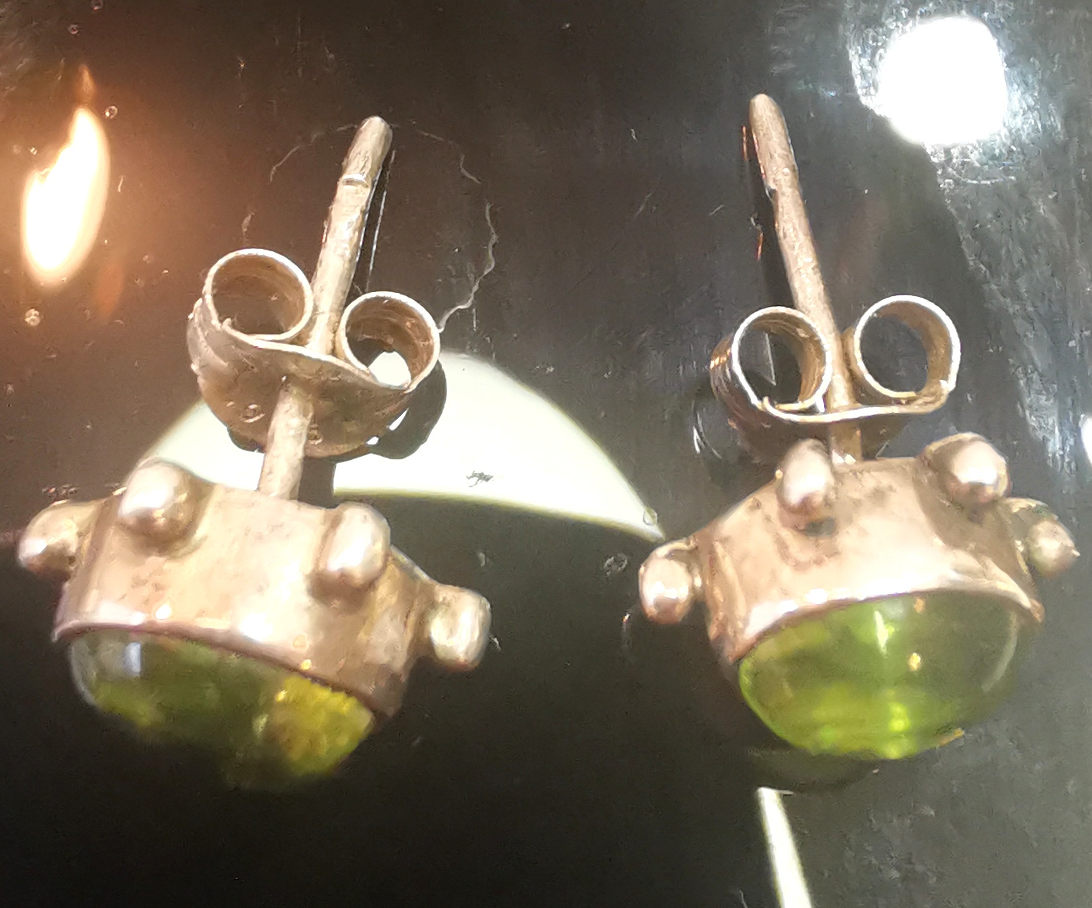 Circa 2000 Artisan Peridot Cabochon Stud Earrings 925 Sterling - photo 5