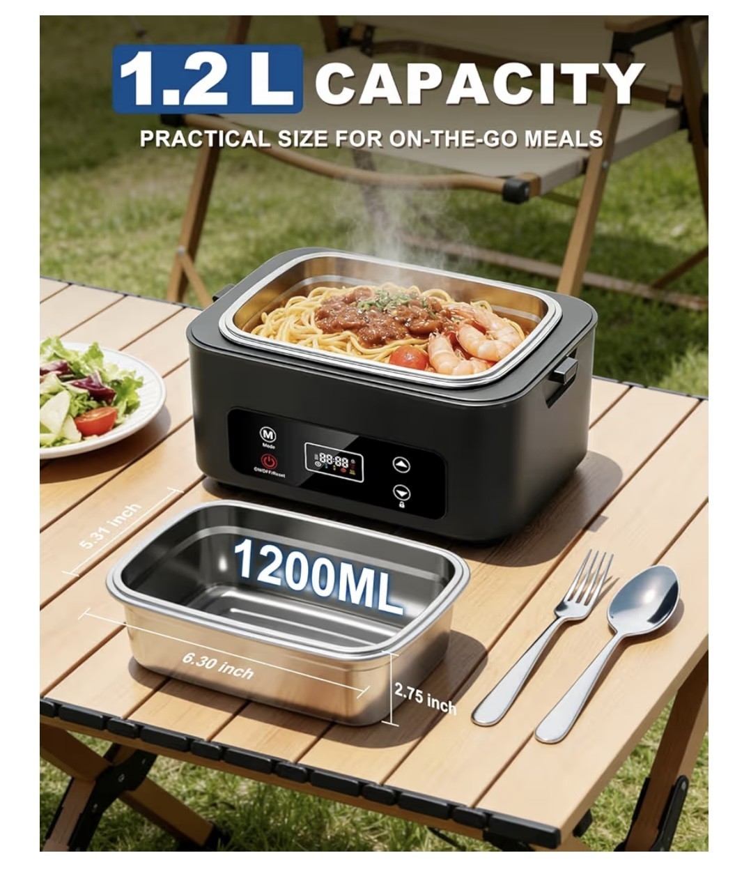 Electric Lunch Box, 1.2L Cordless Heated Lunch Box - photo 3