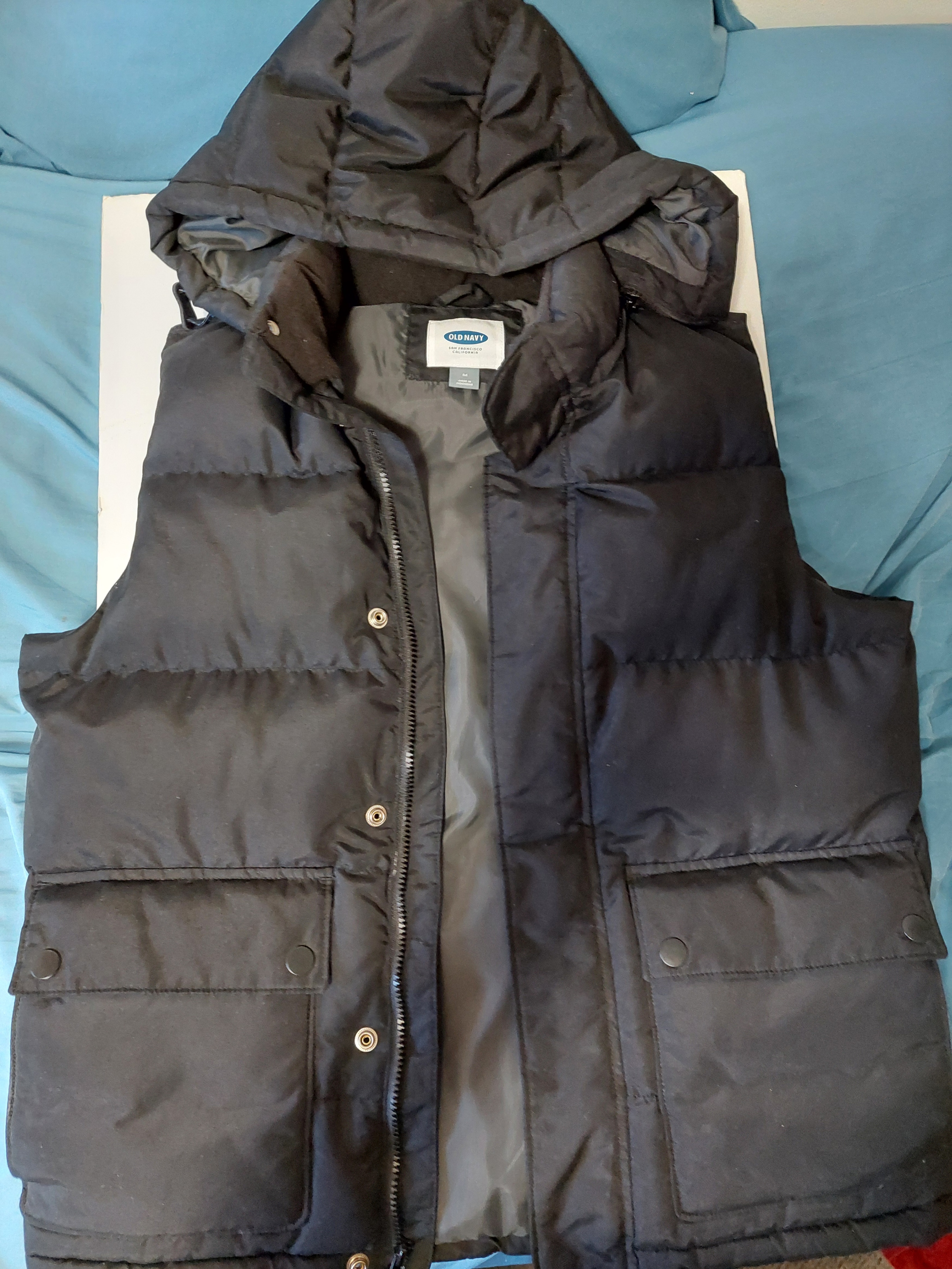 Old Navy Black Hooded Puffer Vest - Size M