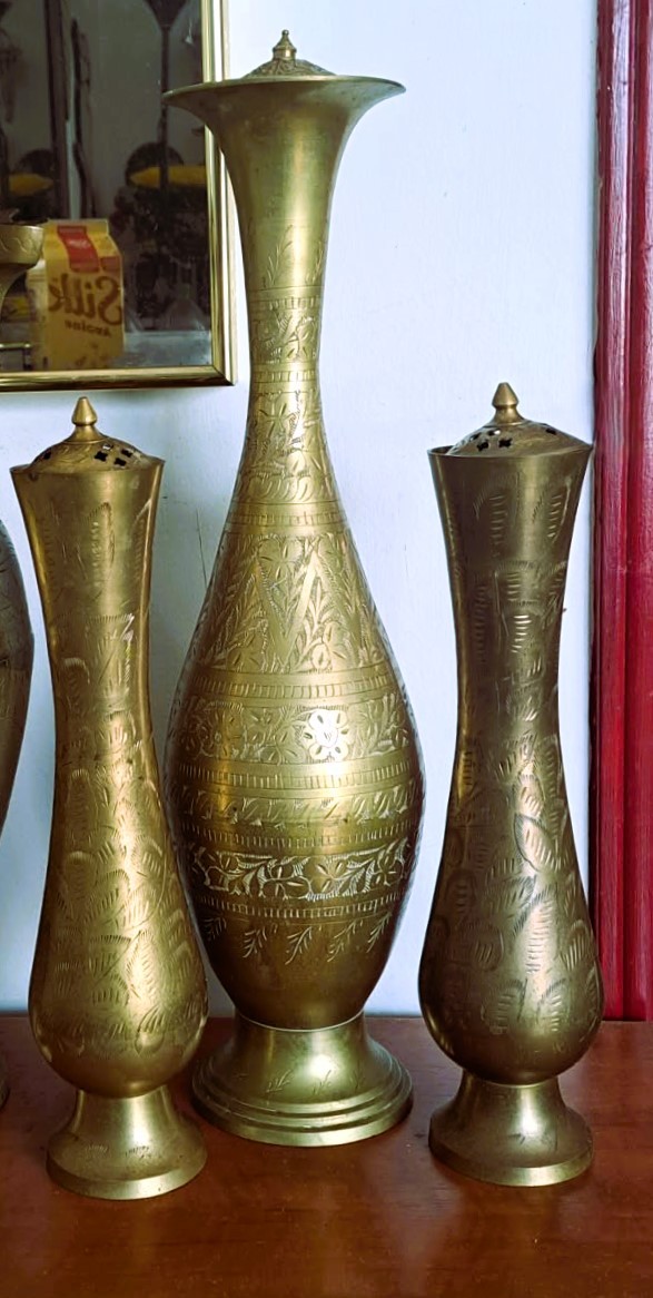 VTG 3 HandEtched Indian BrassVases MidCentury BohoDecor