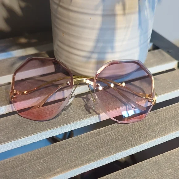 Rimless Pink Tinted Sunglasses