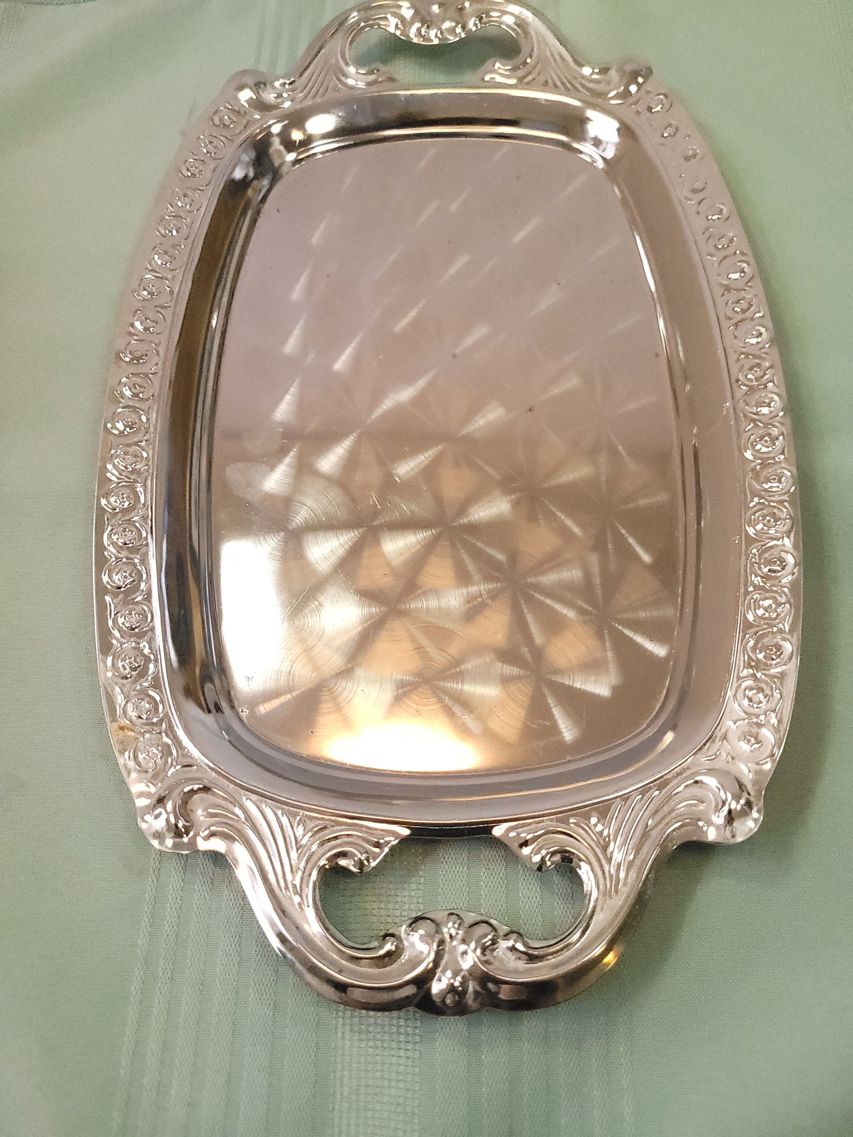 1970s Imports Japan Chrome Serving Tray Rose Border Sunburst - photo 2