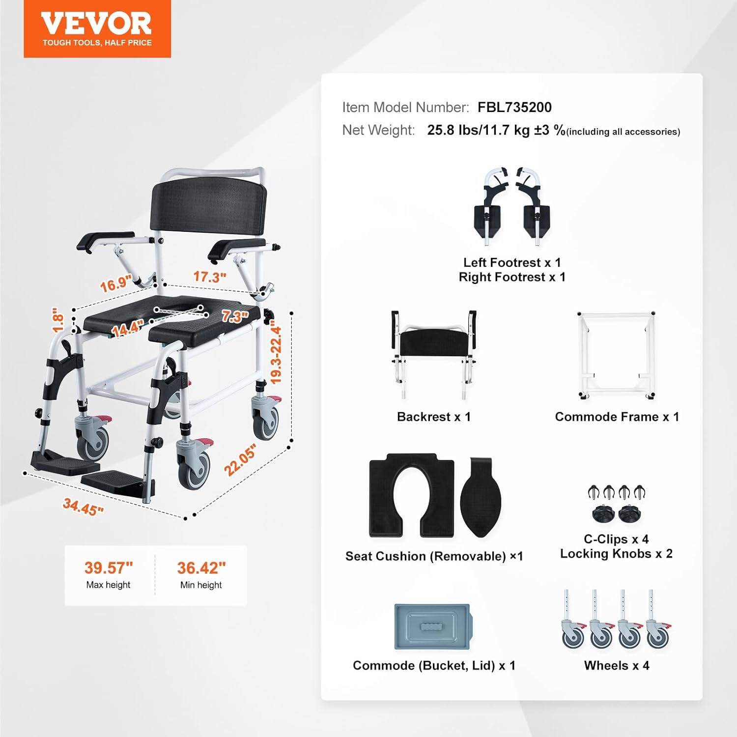 Shower Commode Wheelchair with 4 Lockable Wheels - photo 5