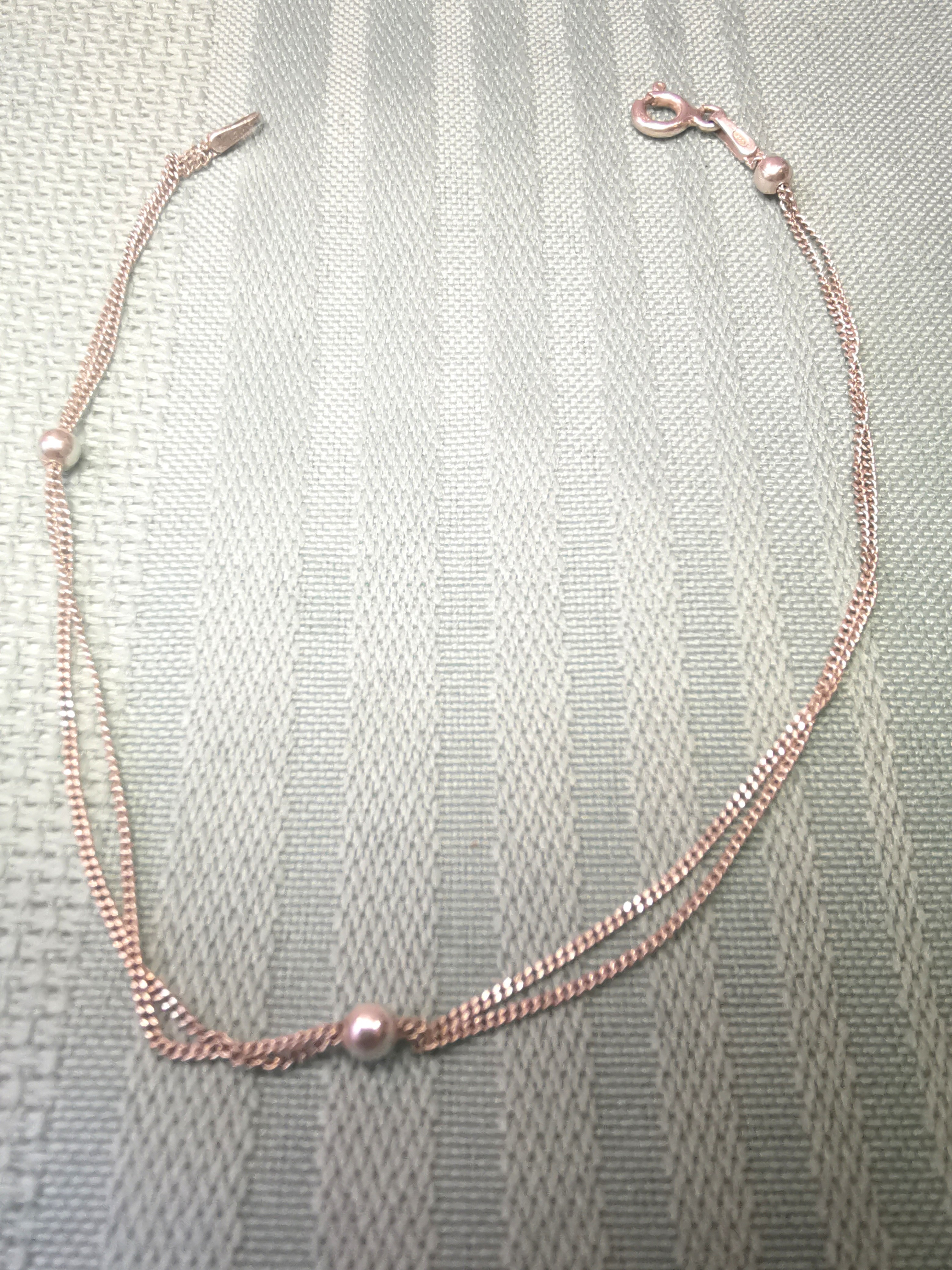 925 Sterling Silver Double Curb Link Bead Bracelet 1990 Italy