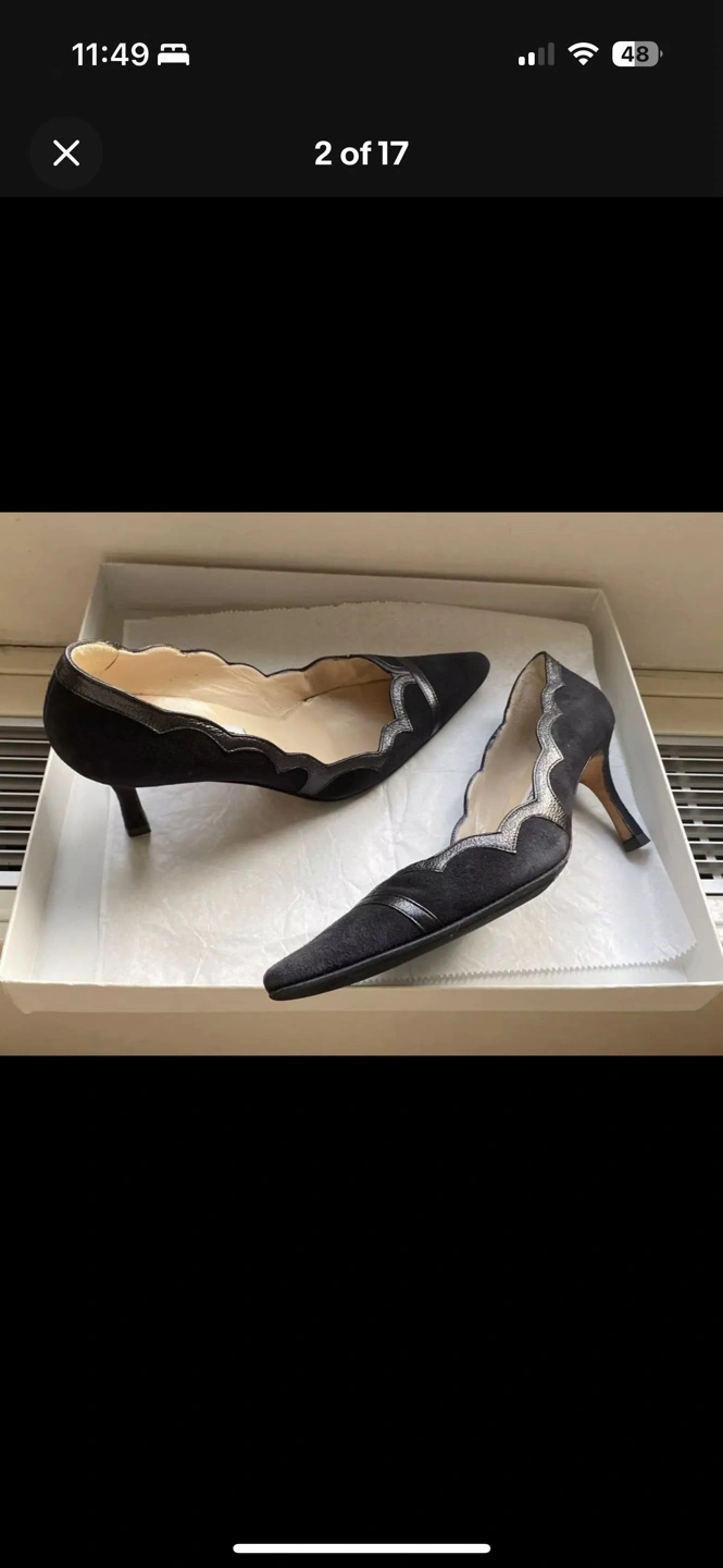 🥕 38 / 8 Vanessa Noel Black Suede Kitty Heels Italy - photo 5