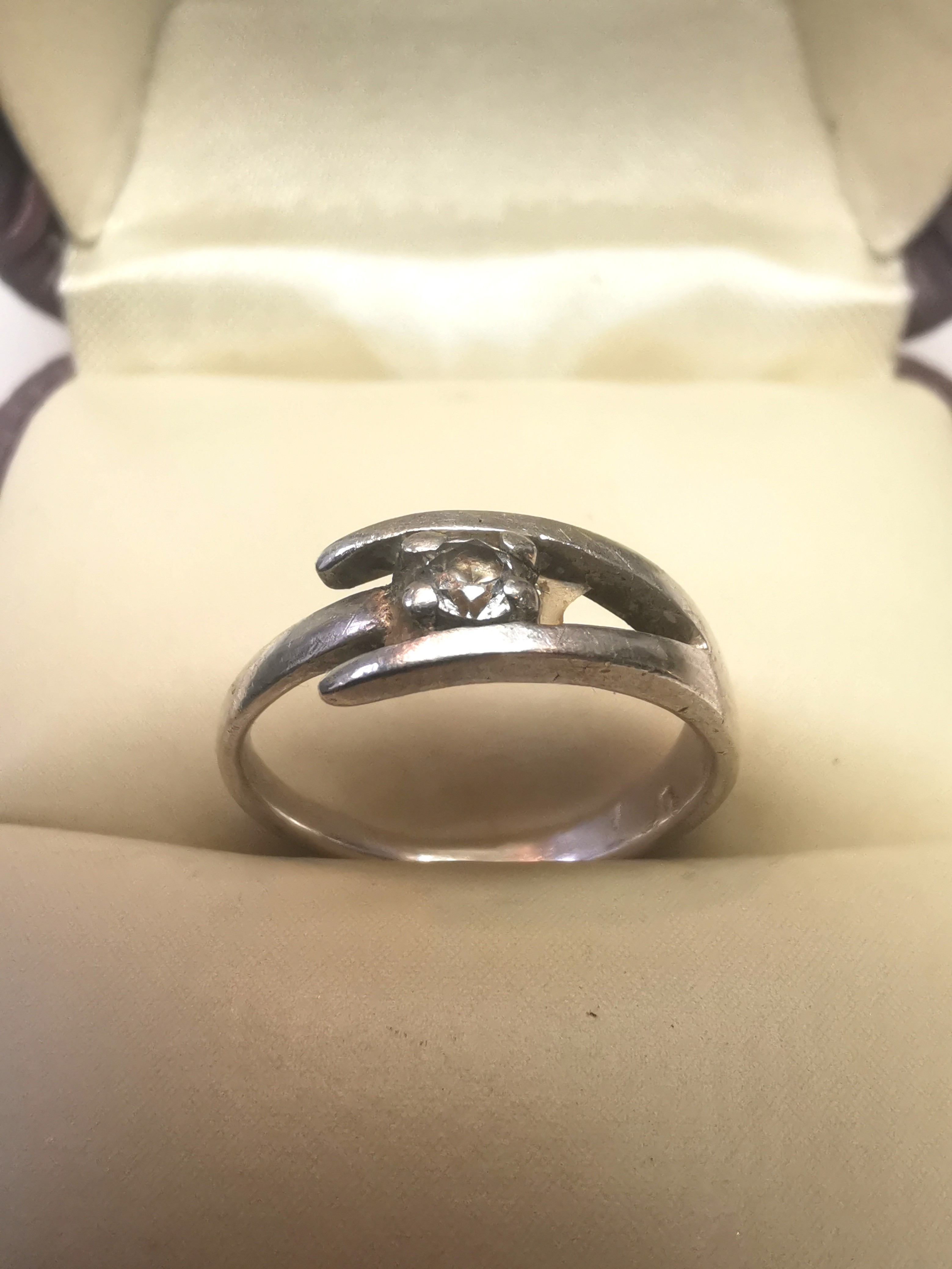 Italy 925 Sterling Silver Bypass Ring Size 4 Clear Solitaire