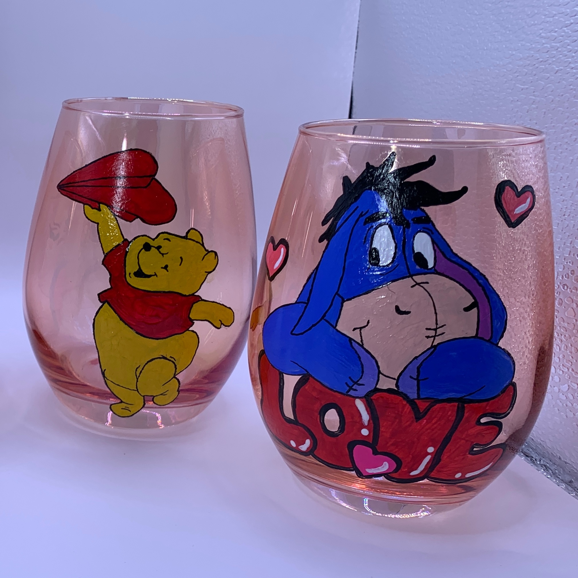 Hand Painted Winnie the Pooh Stemless Wine Glasses - Set of 4 - photo 3