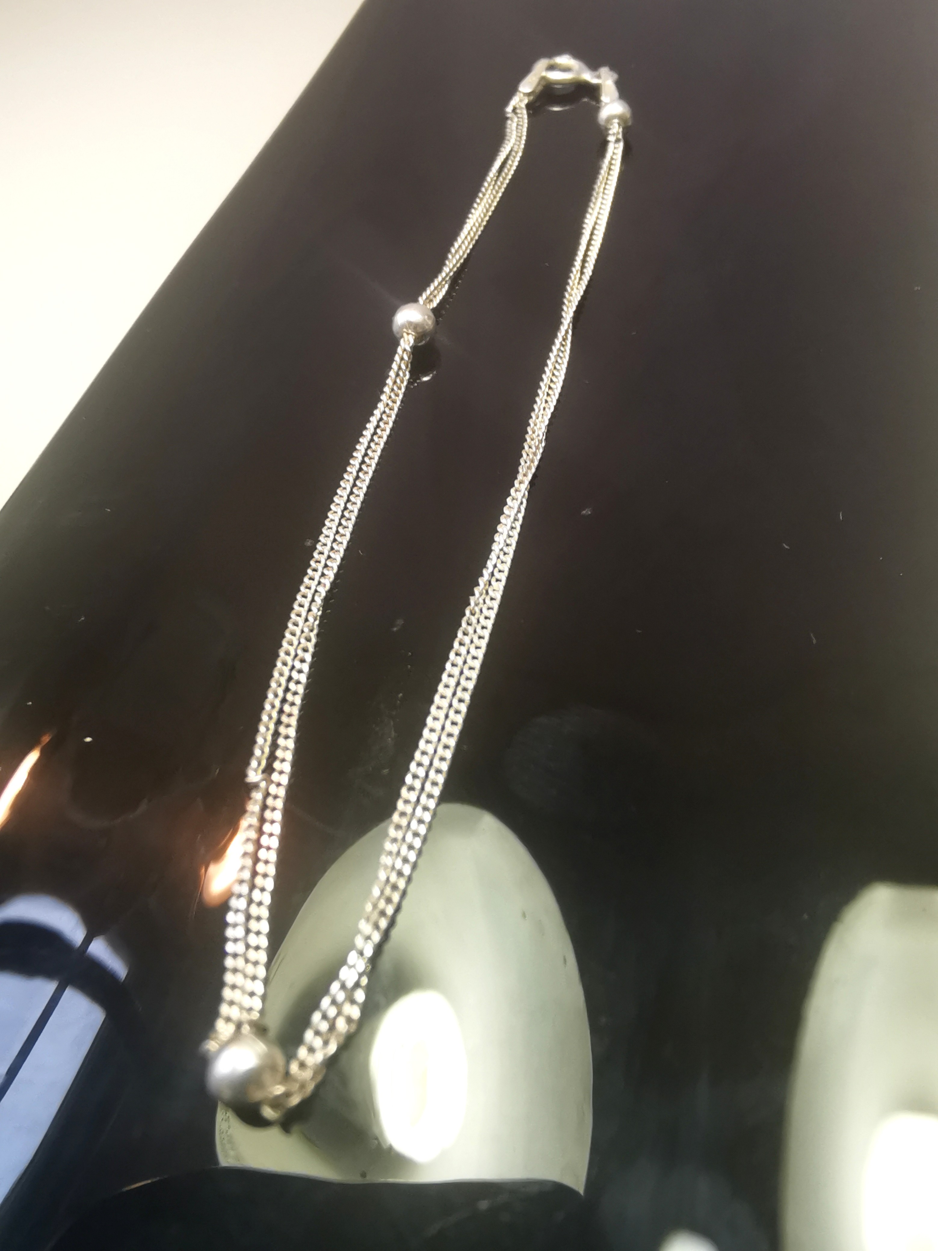 925 Sterling Silver Double Curb Link Bead Bracelet 1990 Italy - photo 2
