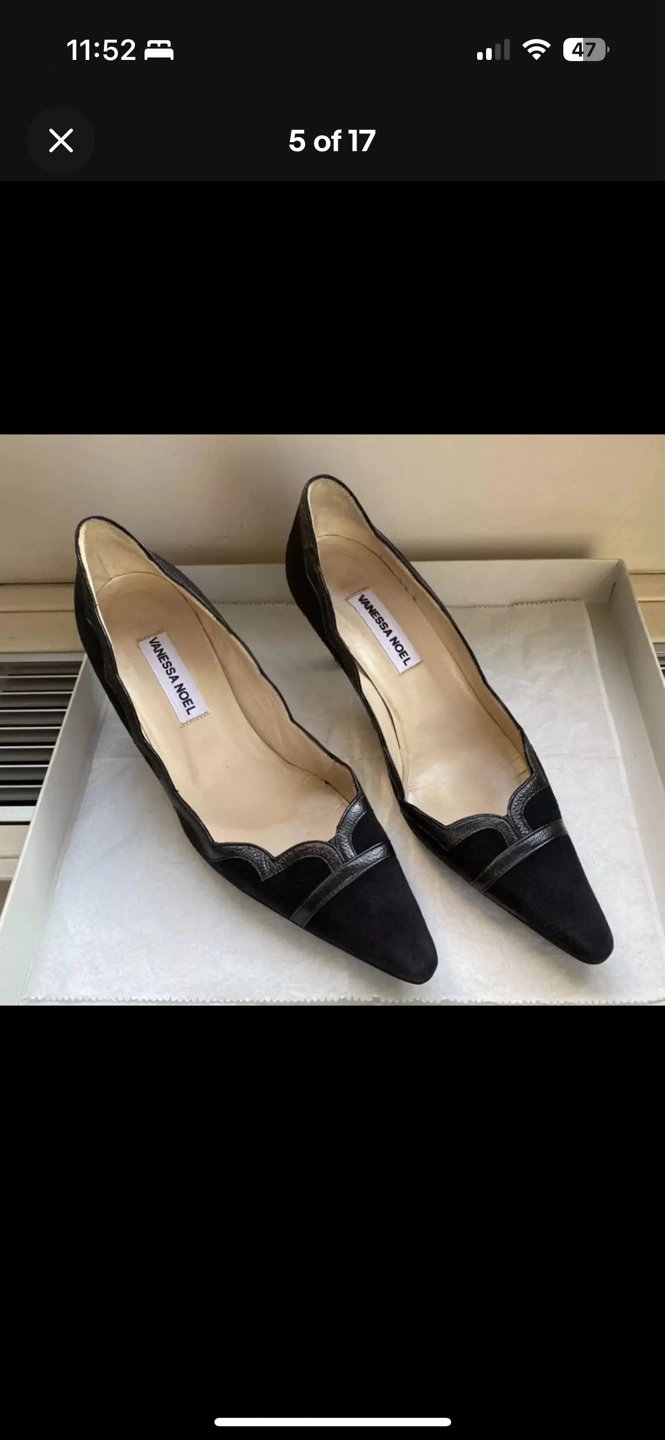 🥕 38 / 8 Vanessa Noel Black Suede Kitty Heels Italy - photo 3